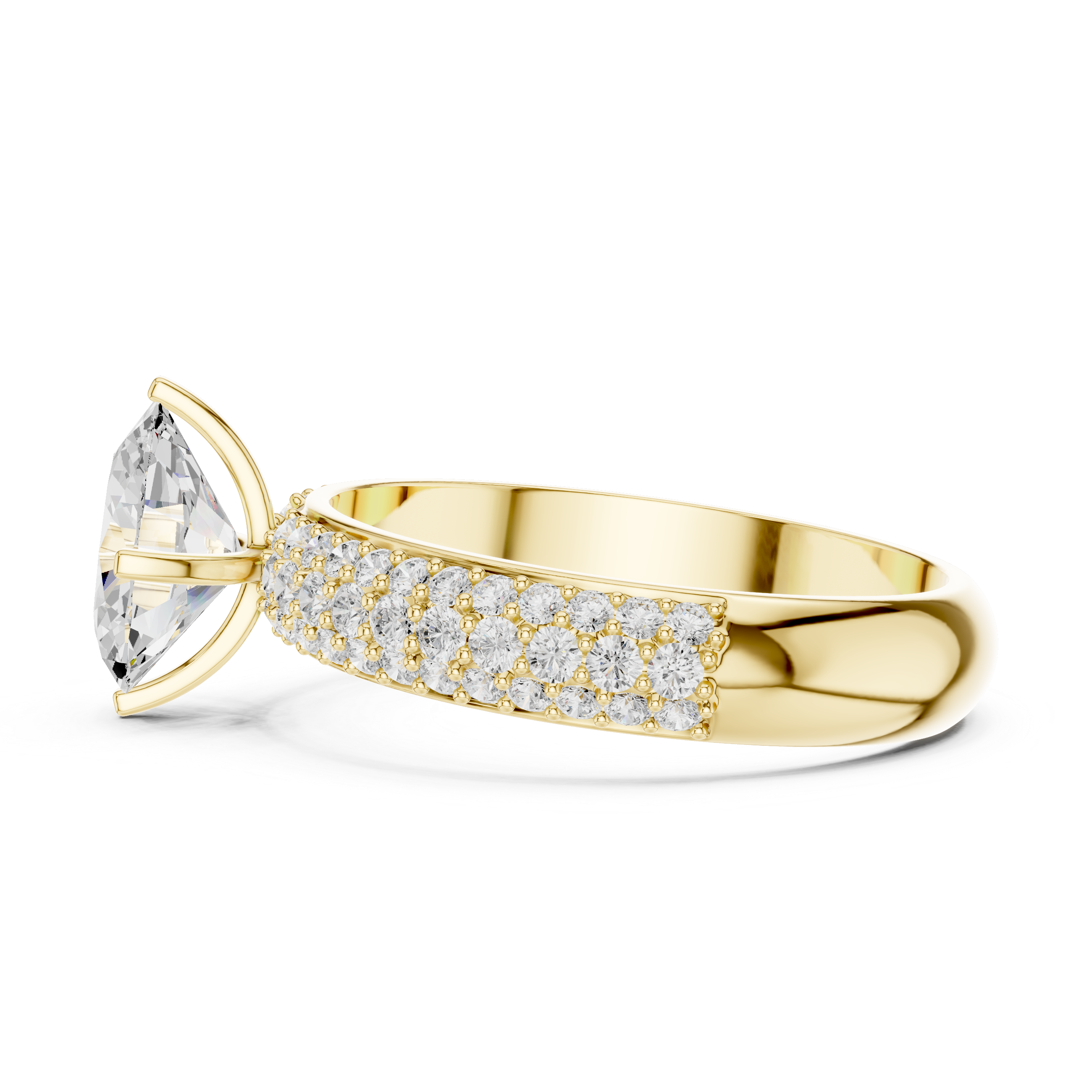 Oval Cut Pavé Engagement Ring – Triple Row Diamond Band Statement Ring