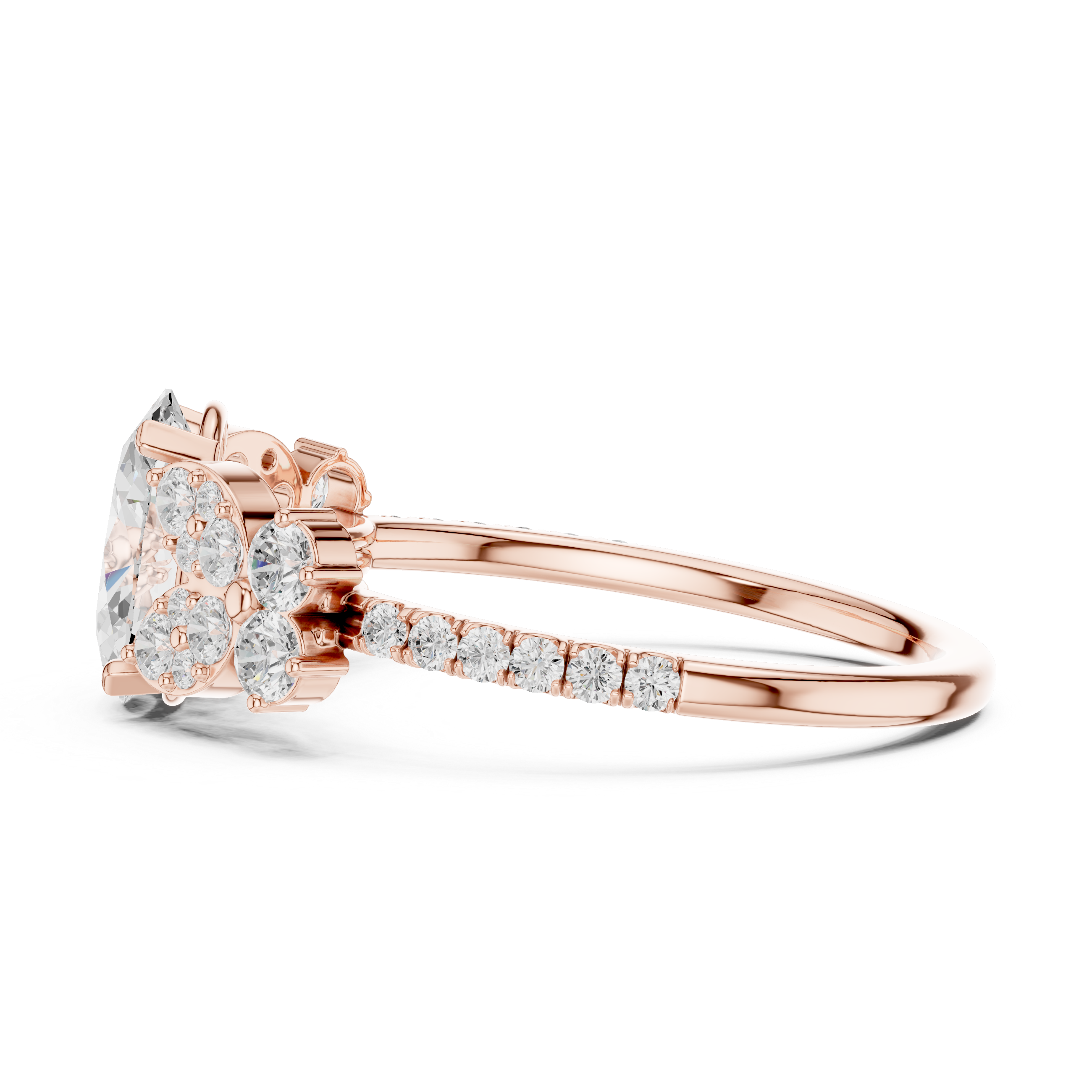 Oval Halo Engagement Ring with Floral Diamond Accents – Vintage Inspired Diamond Ring