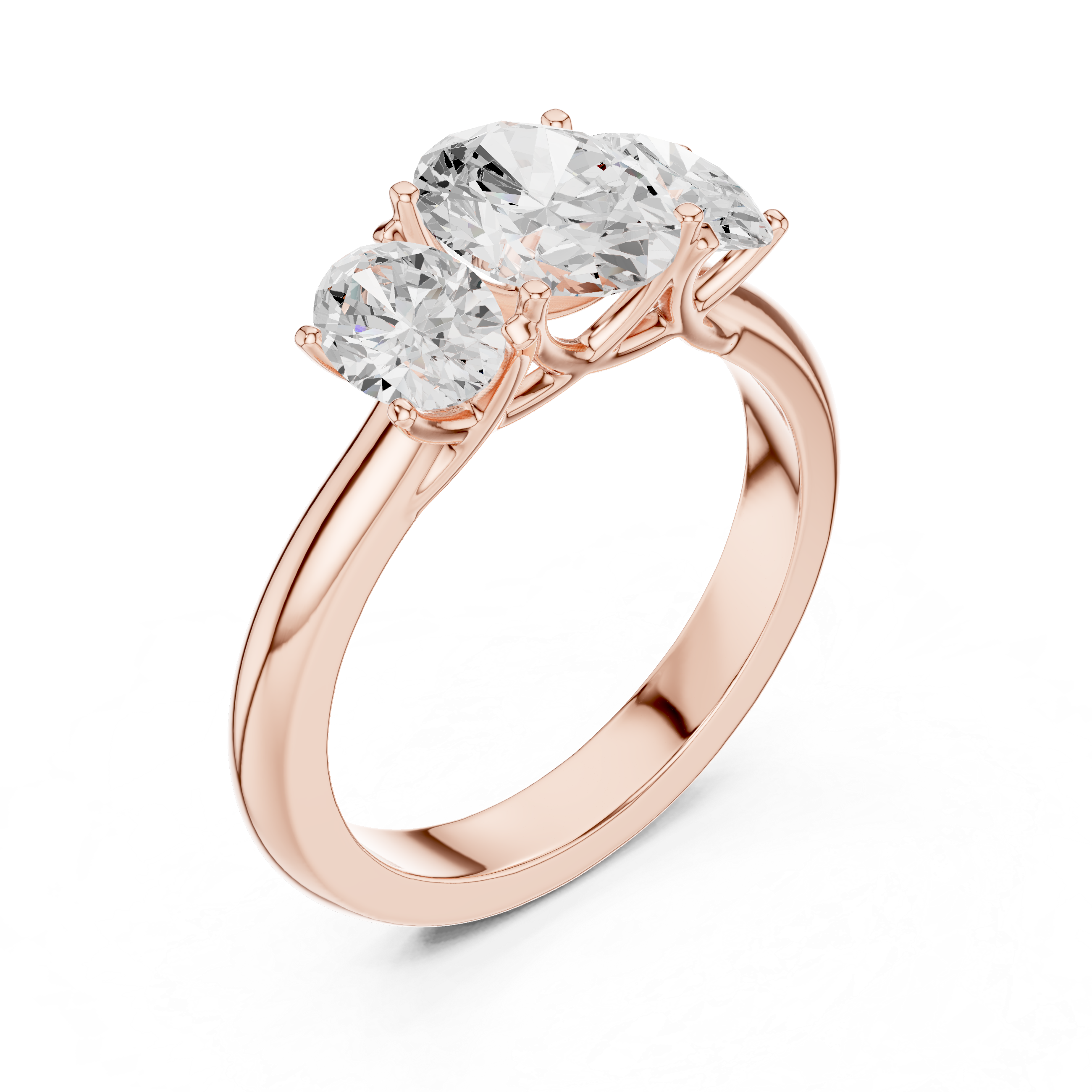 Three Stone Oval Engagement Ring – Classic Trilogy Diamond Ring with Oval Side Stones