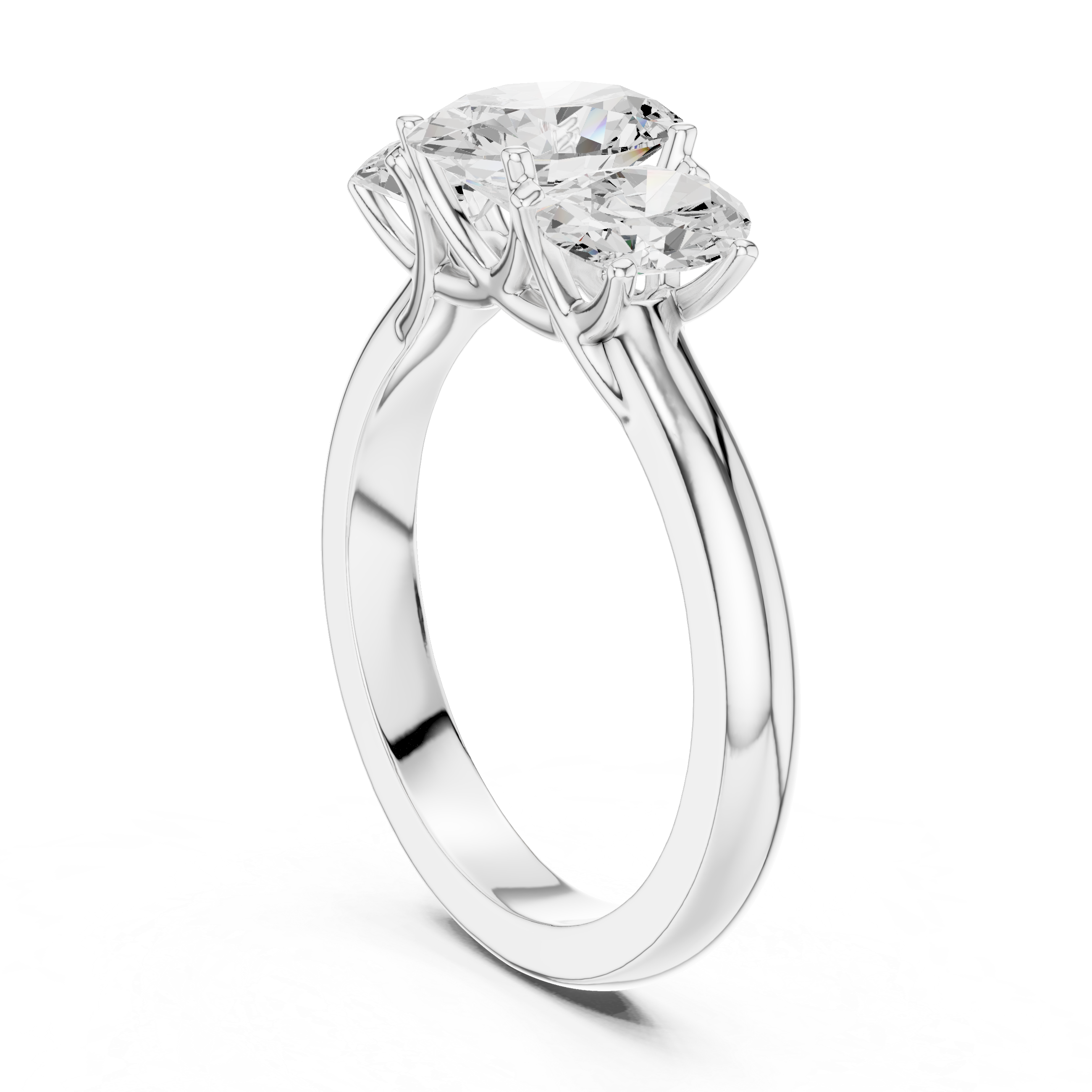 Three Stone Oval Engagement Ring – Classic Trilogy Diamond Ring with Oval Side Stones