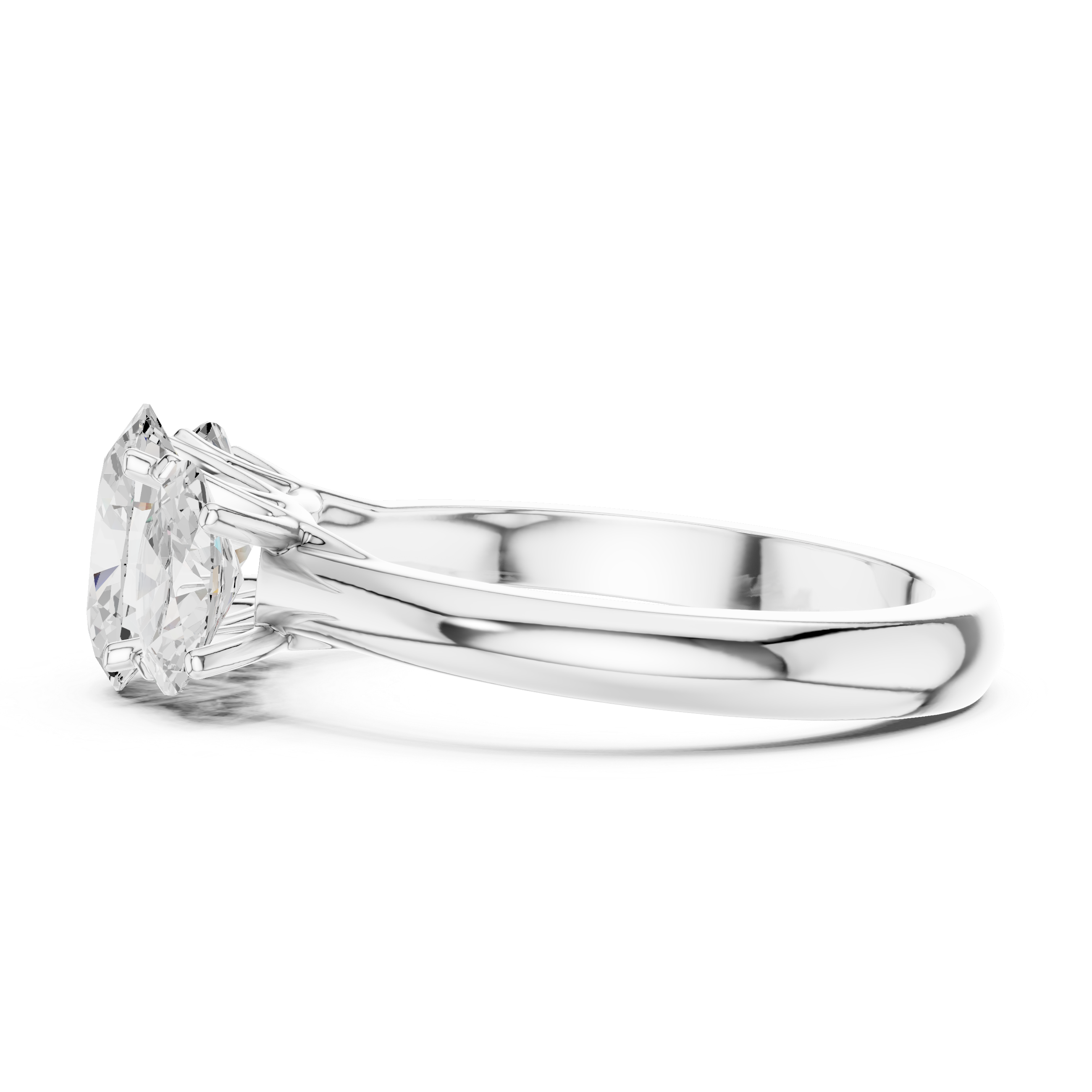Three Stone Oval Engagement Ring – Classic Trilogy Diamond Ring with Oval Side Stones