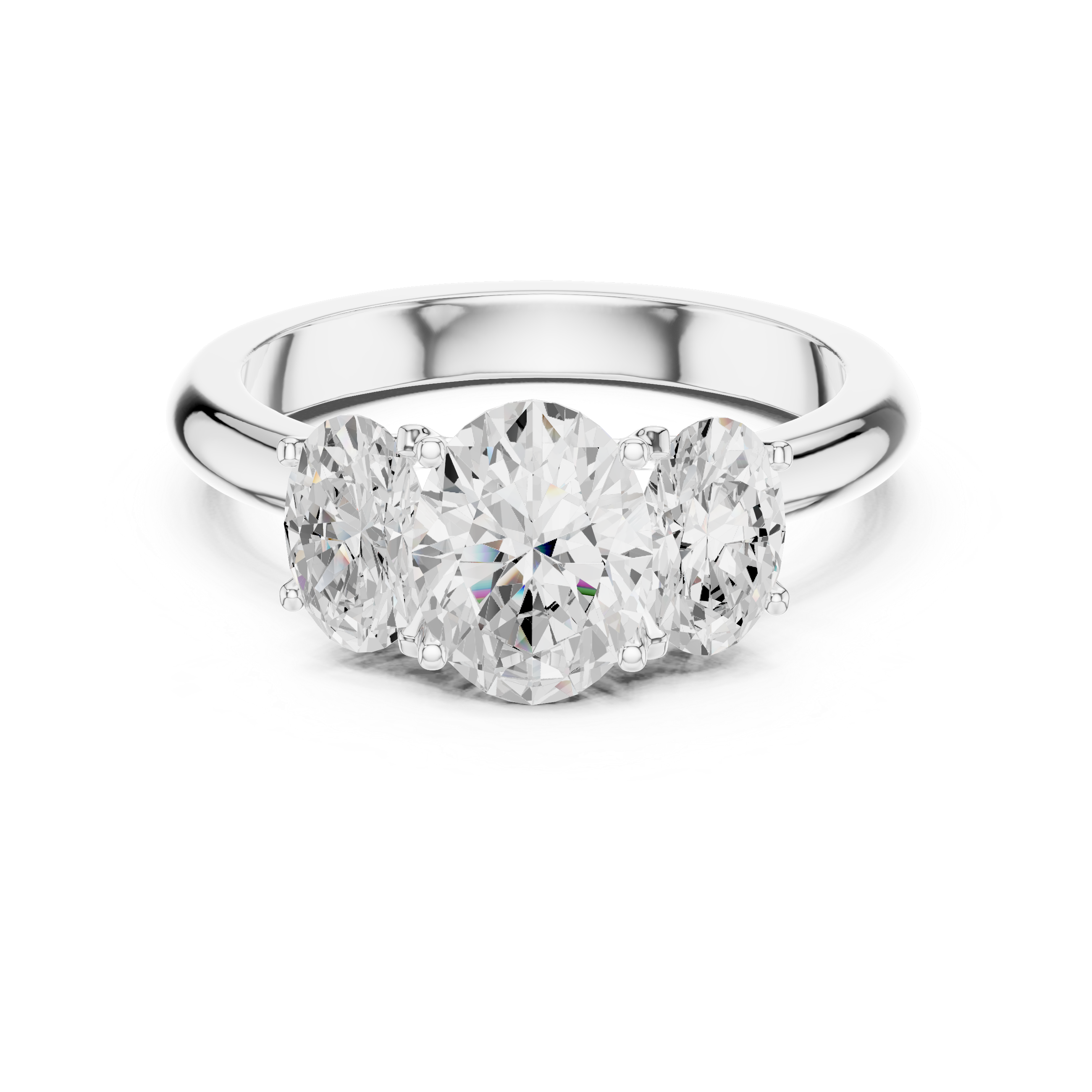 Three Stone Oval Engagement Ring – Classic Trilogy Diamond Ring with Oval Side Stones