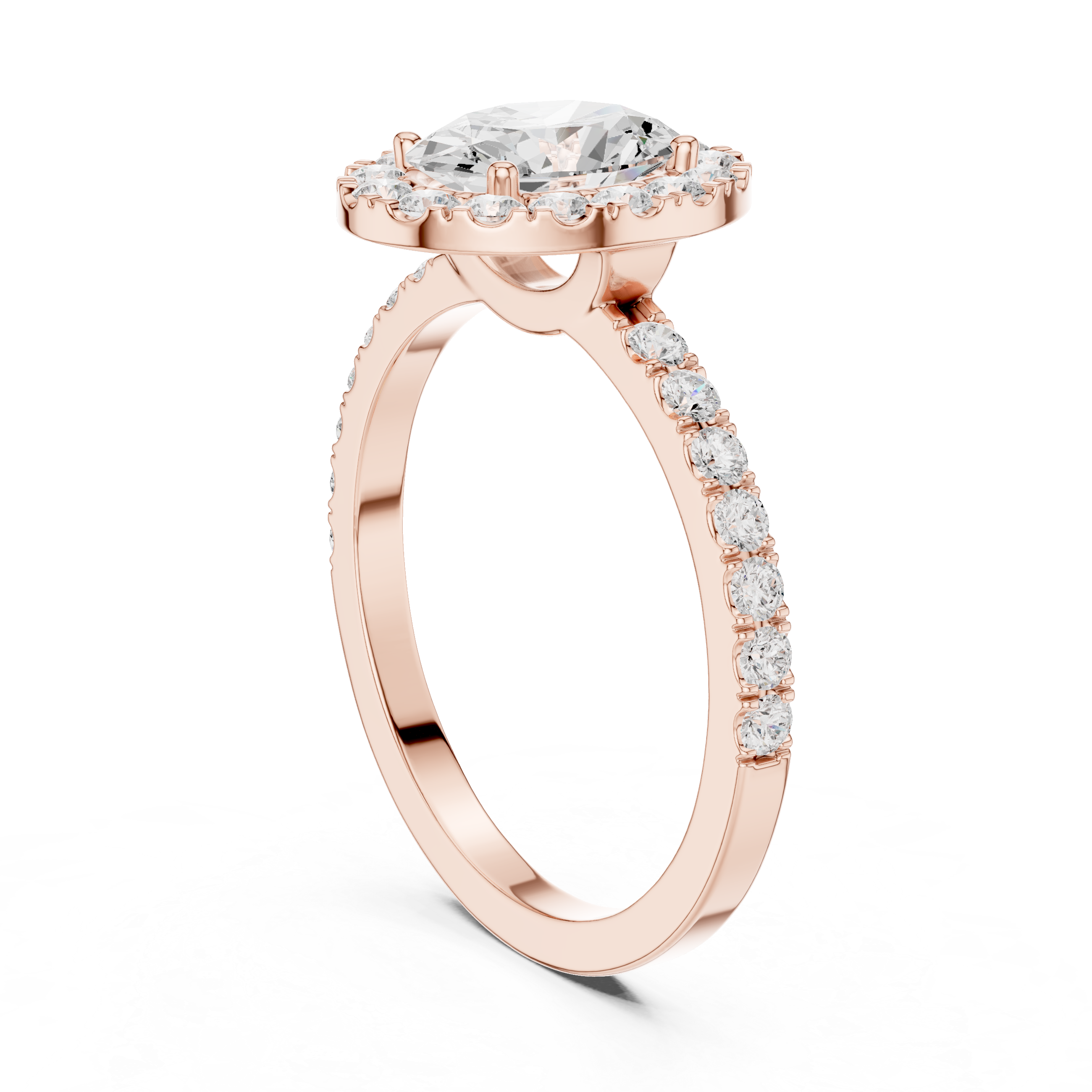 Oval Halo Engagement Ring with Pavé Band – Vintage Inspired Diamond Halo Ring