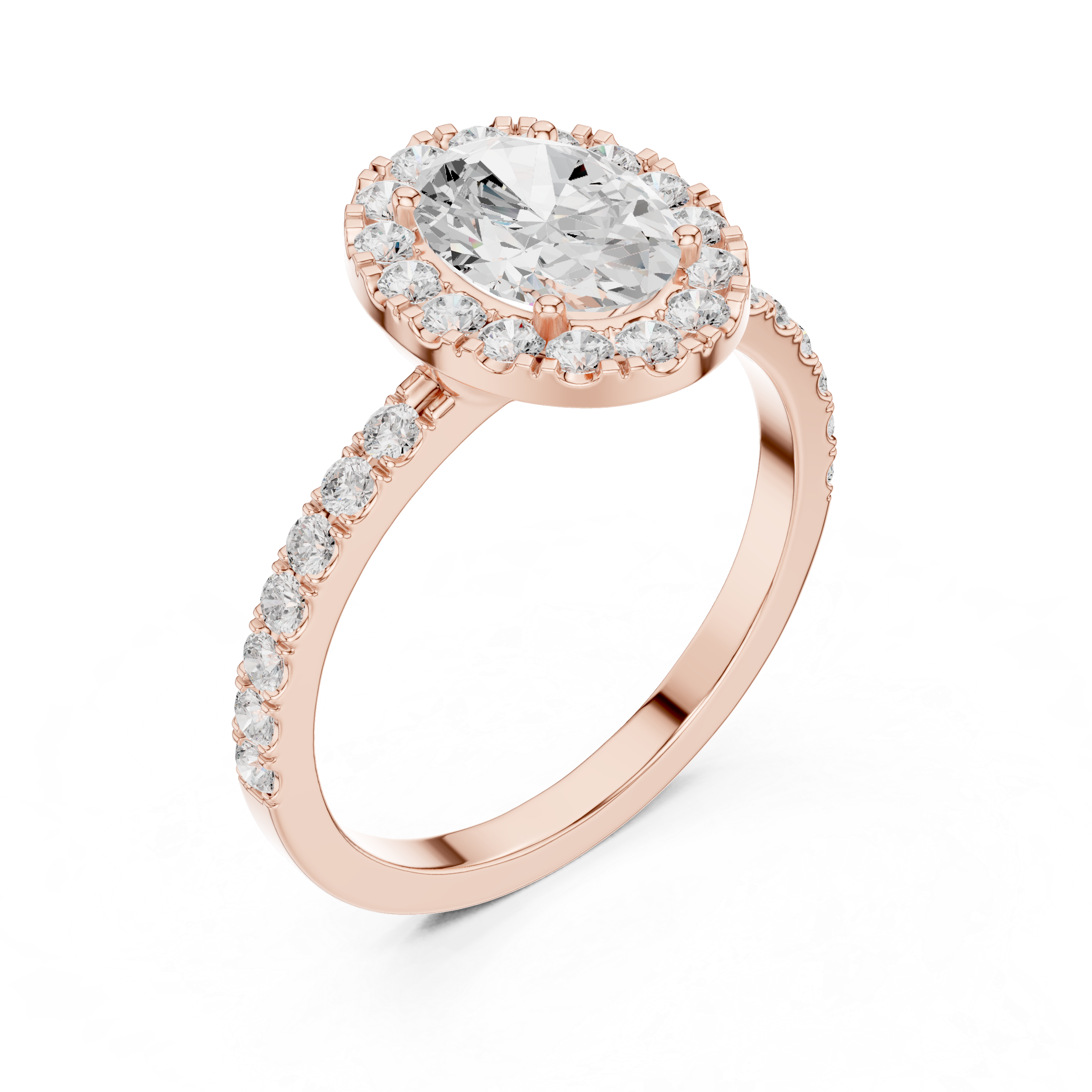 Oval Halo Engagement Ring with Pavé Band – Vintage Inspired Diamond Halo Ring
