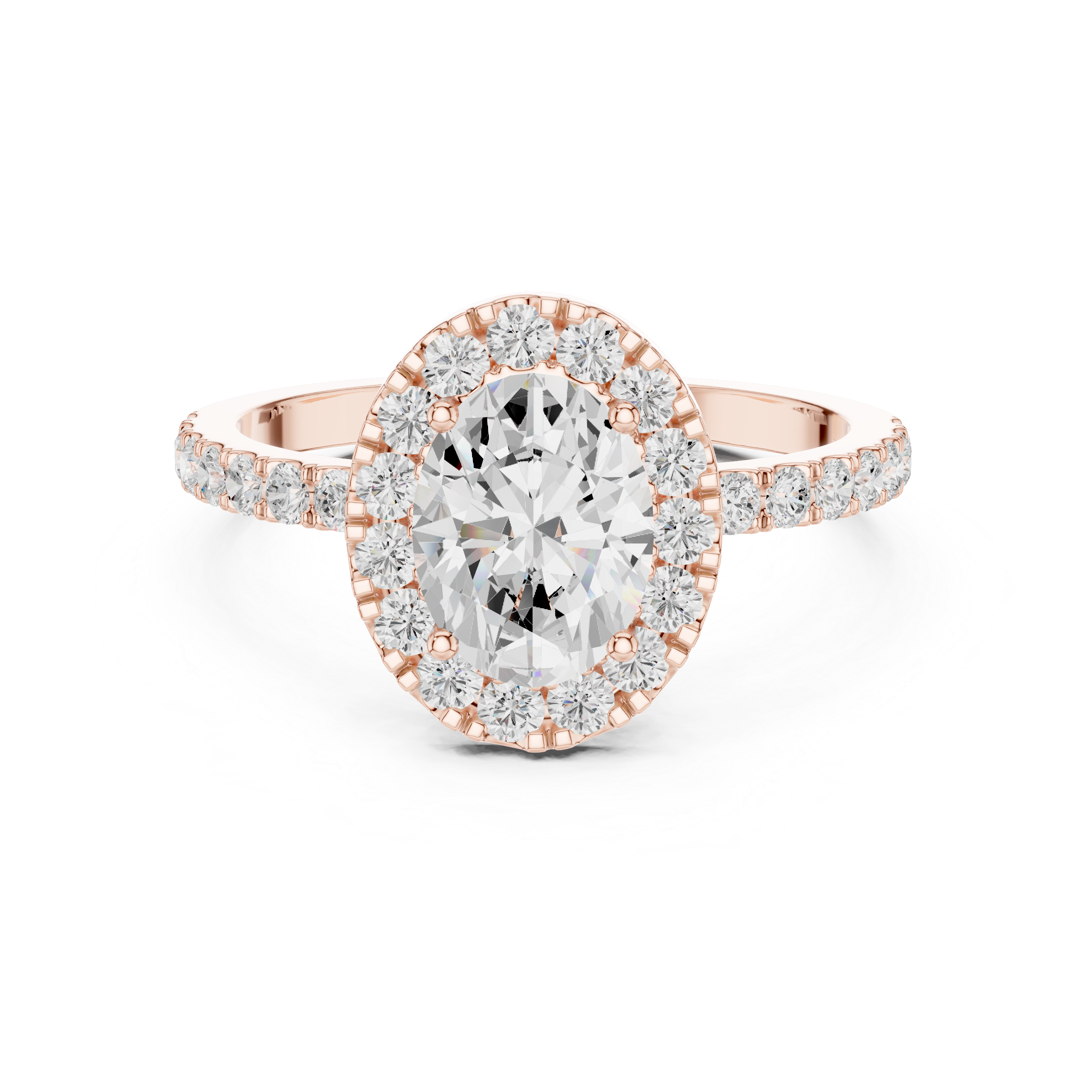 Oval Halo Engagement Ring with Pavé Band – Vintage Inspired Diamond Halo Ring