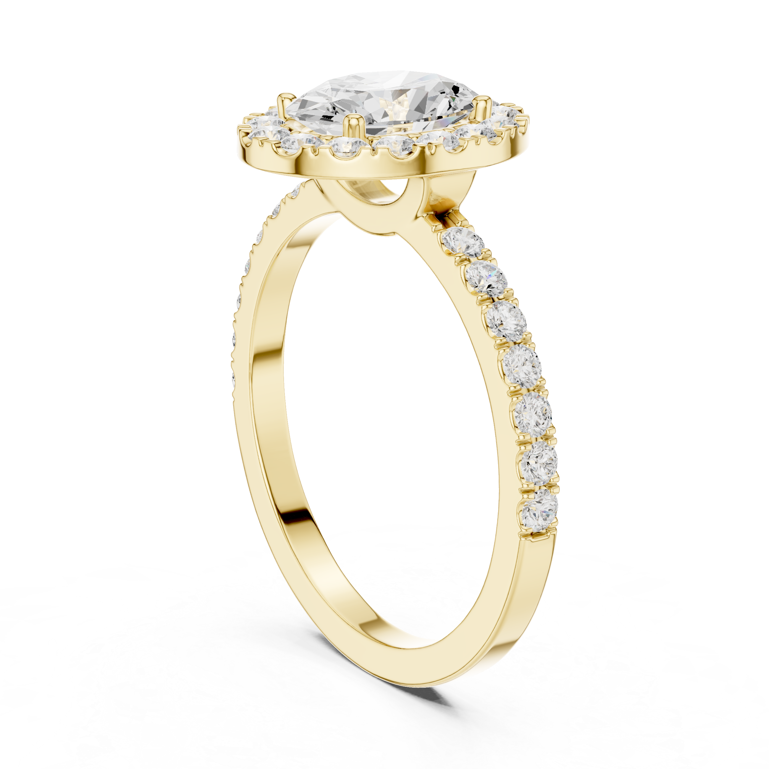 Oval Halo Engagement Ring with Pavé Band – Vintage Inspired Diamond Halo Ring