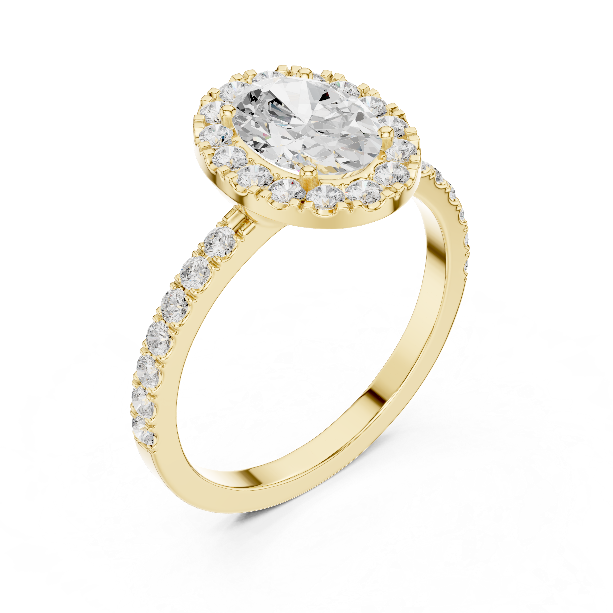 Oval Halo Engagement Ring with Pavé Band – Vintage Inspired Diamond Halo Ring