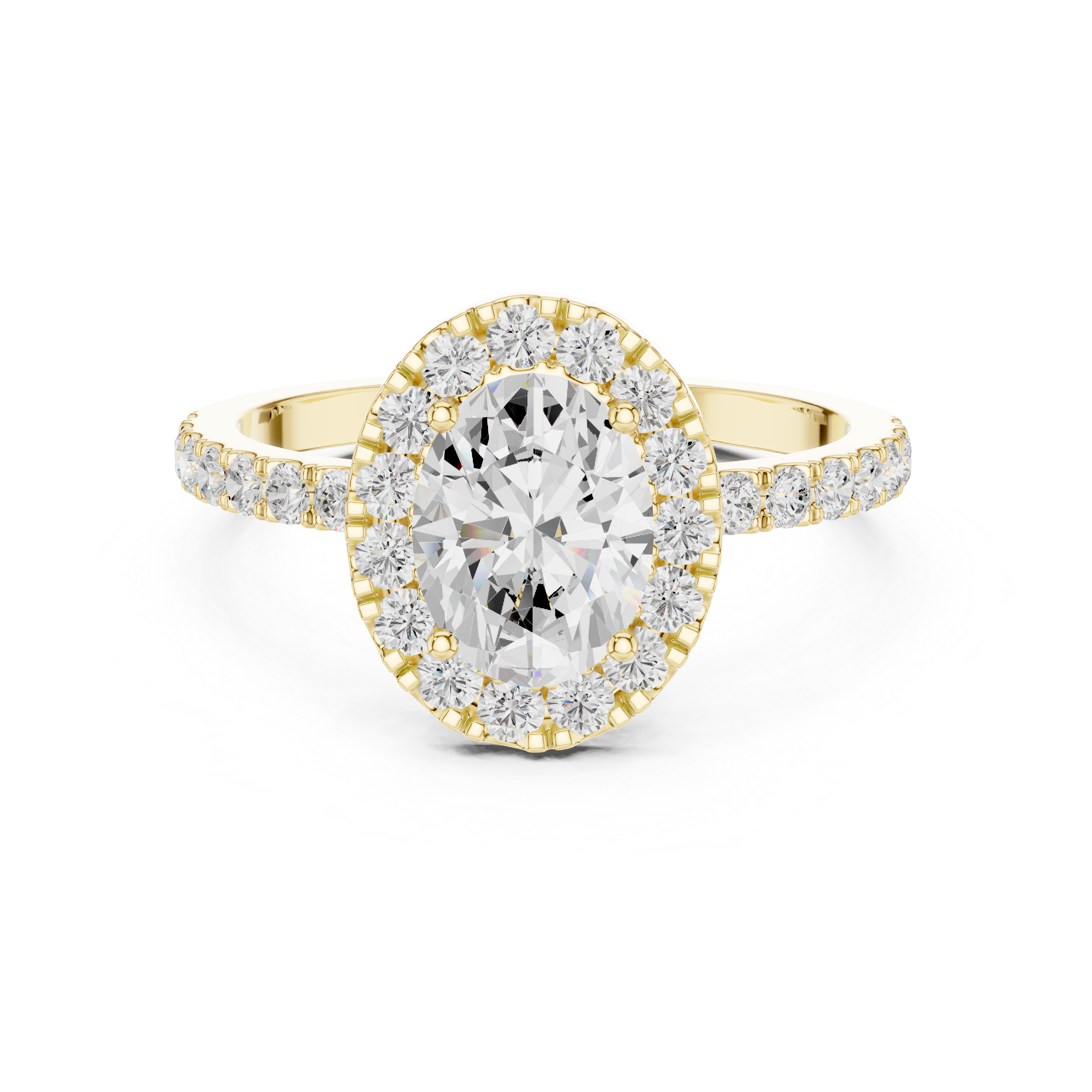 Oval Halo Engagement Ring with Pavé Band – Vintage Inspired Diamond Halo Ring