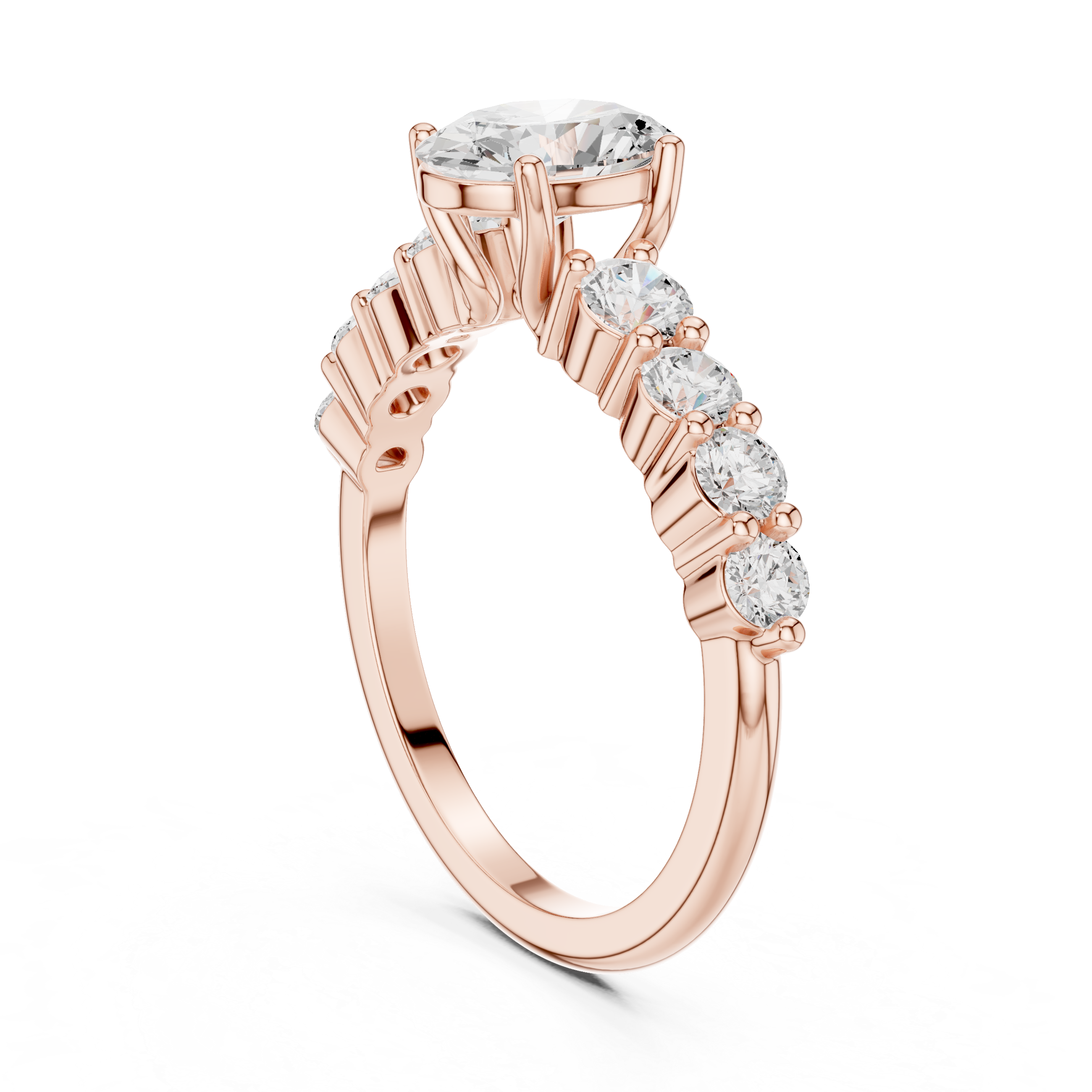 Oval Cut Diamond Engagement Ring with Graduated Side Stones – Classic Multi-Stone Ring
