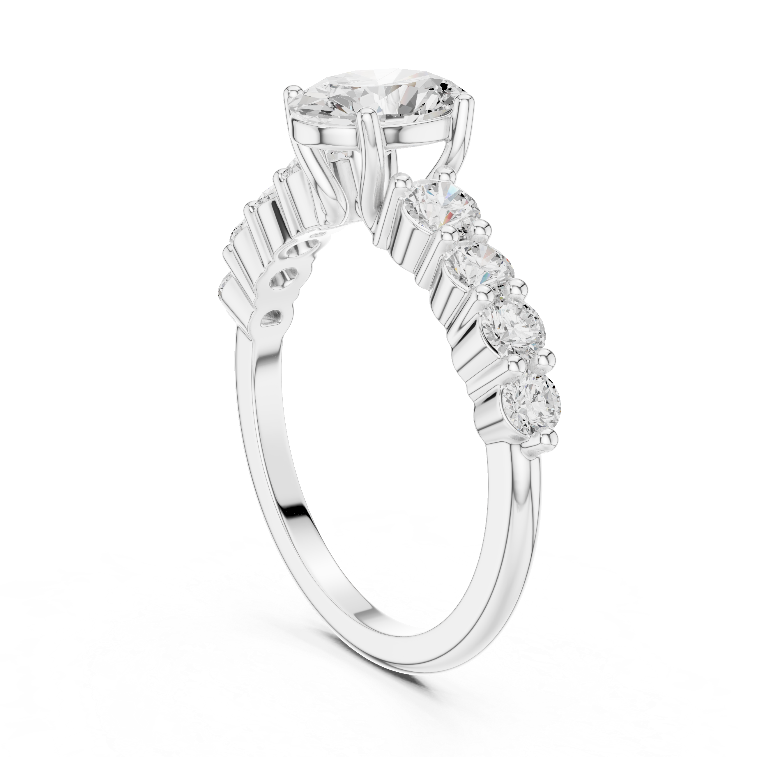 Oval Cut Diamond Engagement Ring with Graduated Side Stones – Classic Multi-Stone Ring