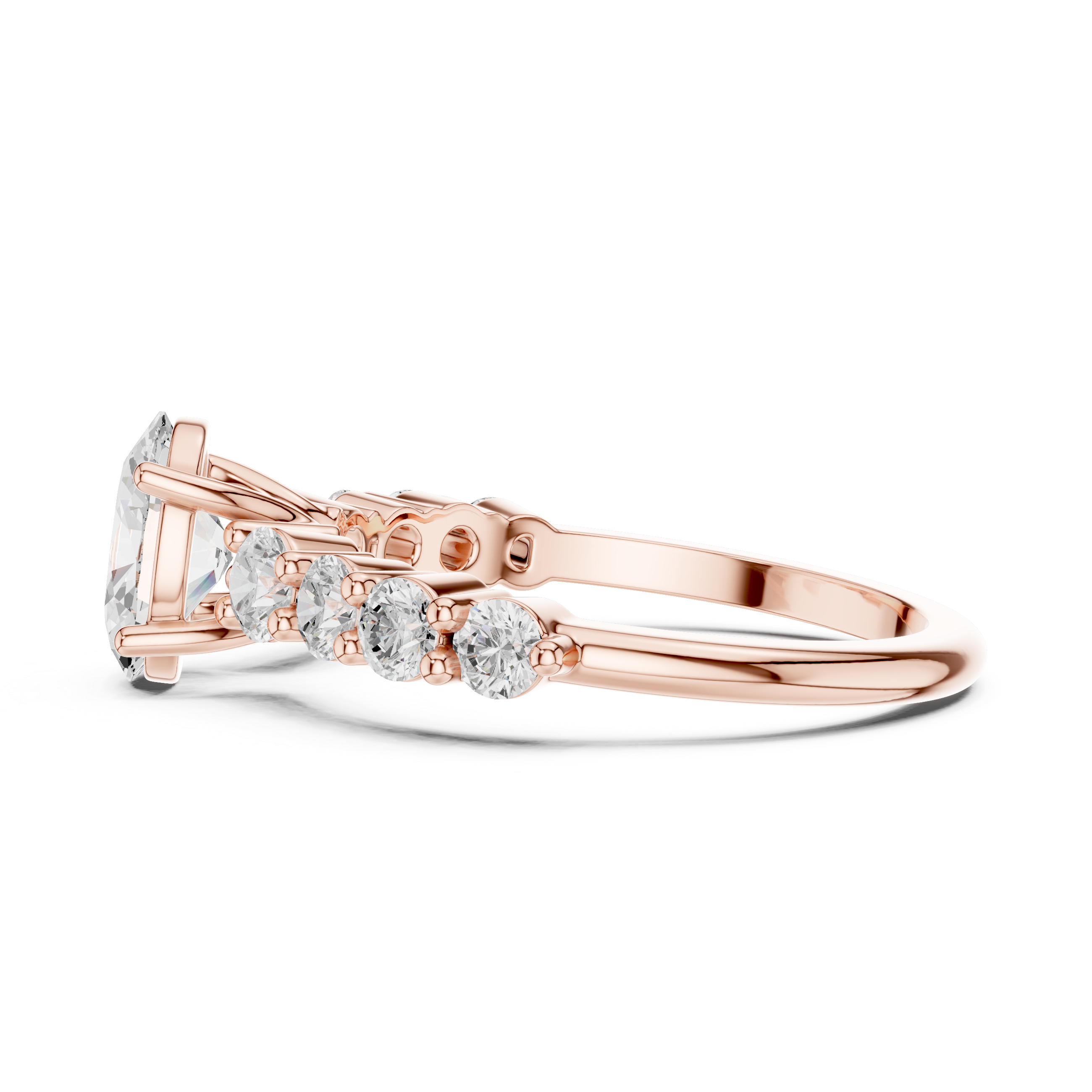 Oval Cut Diamond Engagement Ring with Graduated Side Stones – Classic Multi-Stone Ring