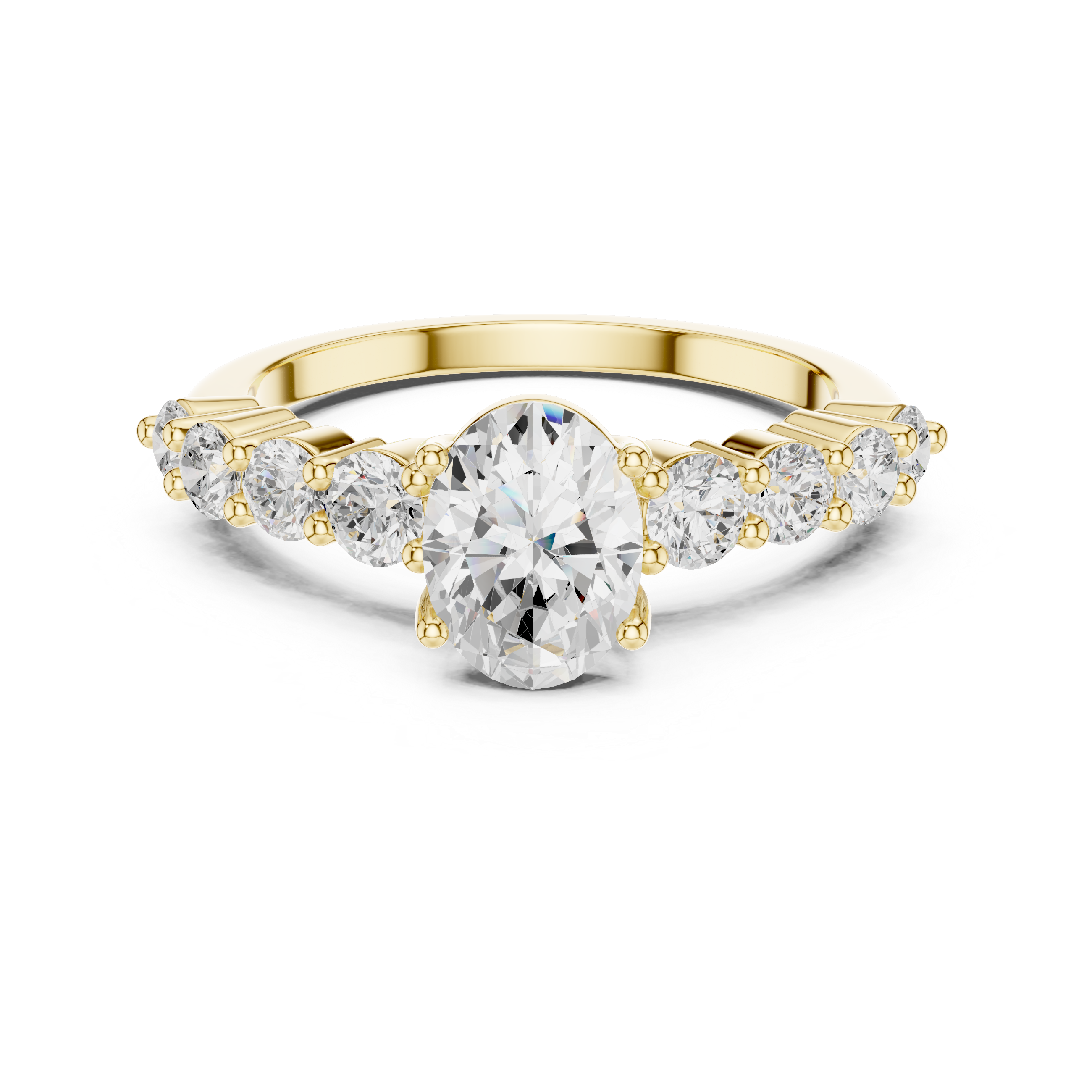 Oval Cut Diamond Engagement Ring with Graduated Side Stones – Classic Multi-Stone Ring