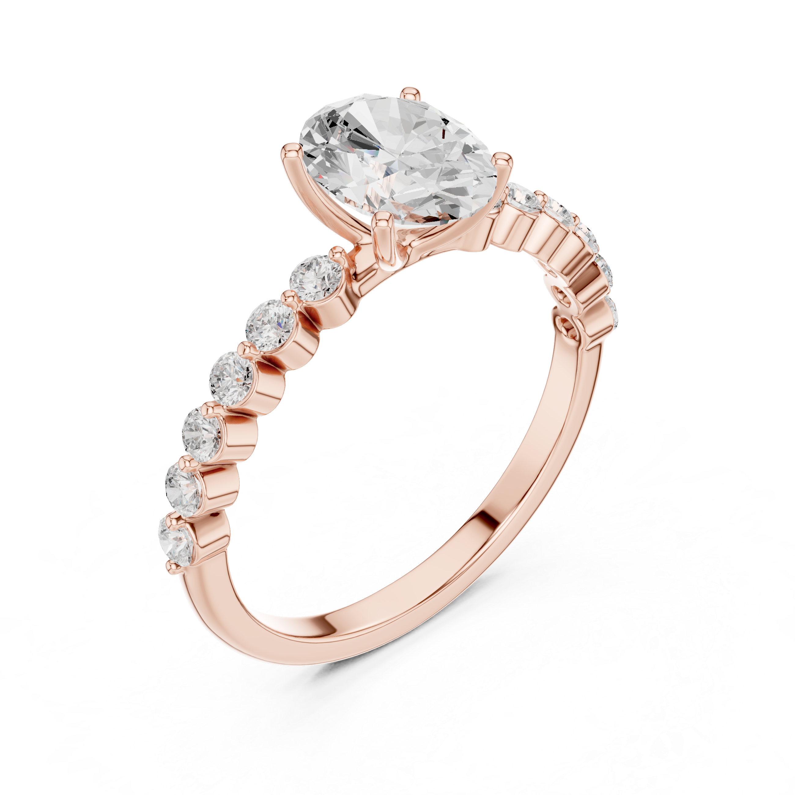 Oval Cut Solitaire Engagement Ring with Graduated Side Stones – Vintage Inspired Diamond Ring
