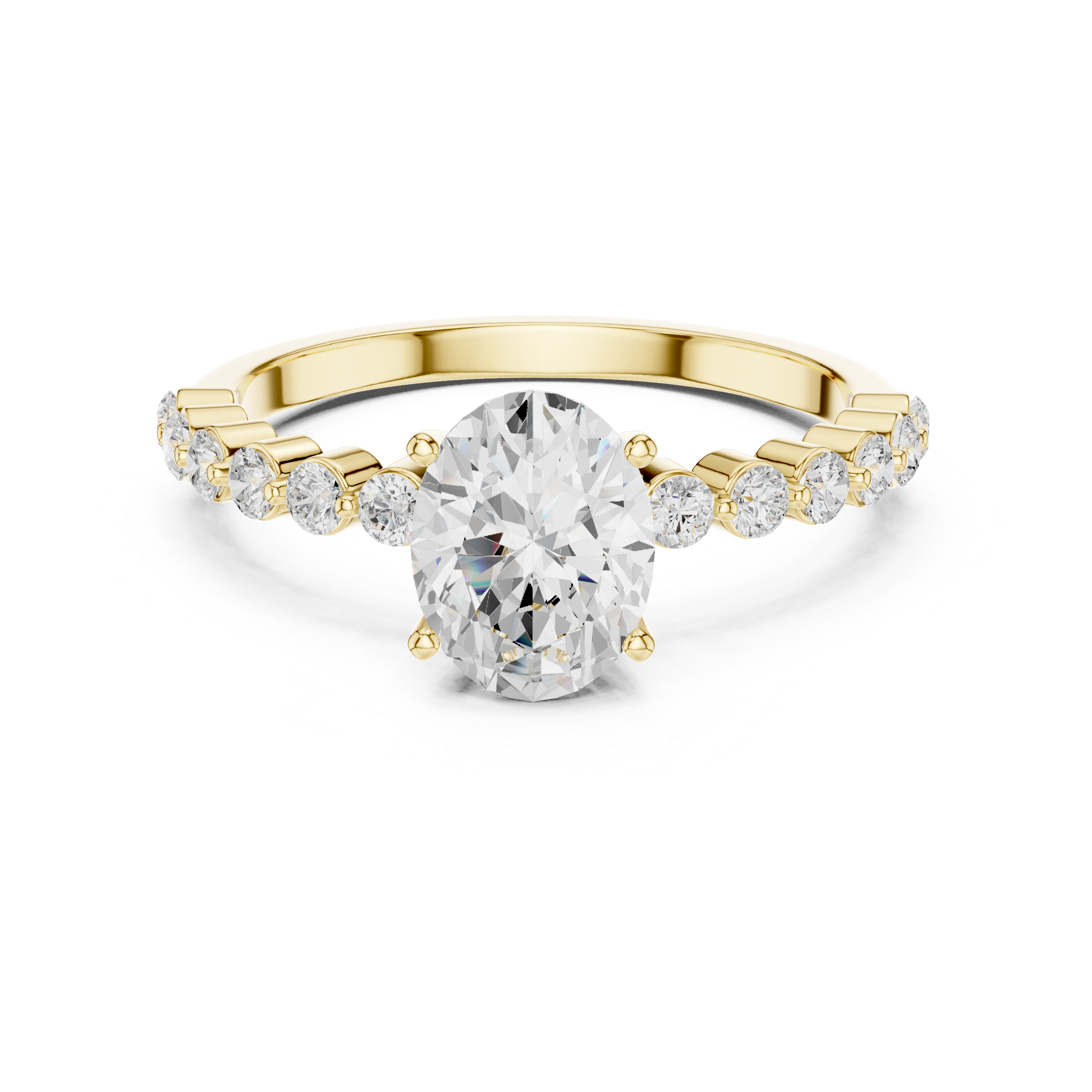 Oval Cut Solitaire Engagement Ring with Graduated Side Stones – Vintage Inspired Diamond Ring