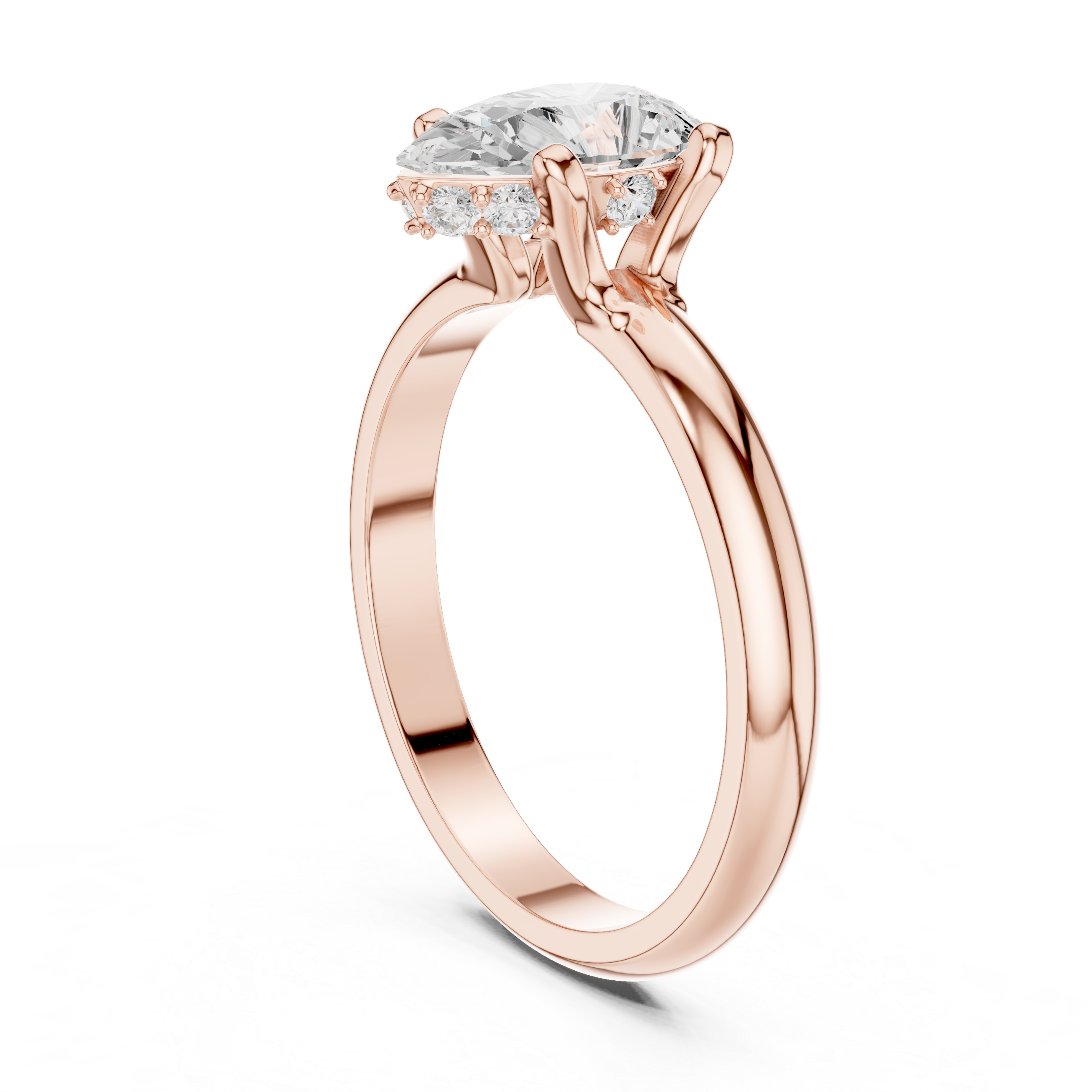 Pear Cut Solitaire Engagement Ring with Hidden Halo – Classic Teardrop Diamond Ring