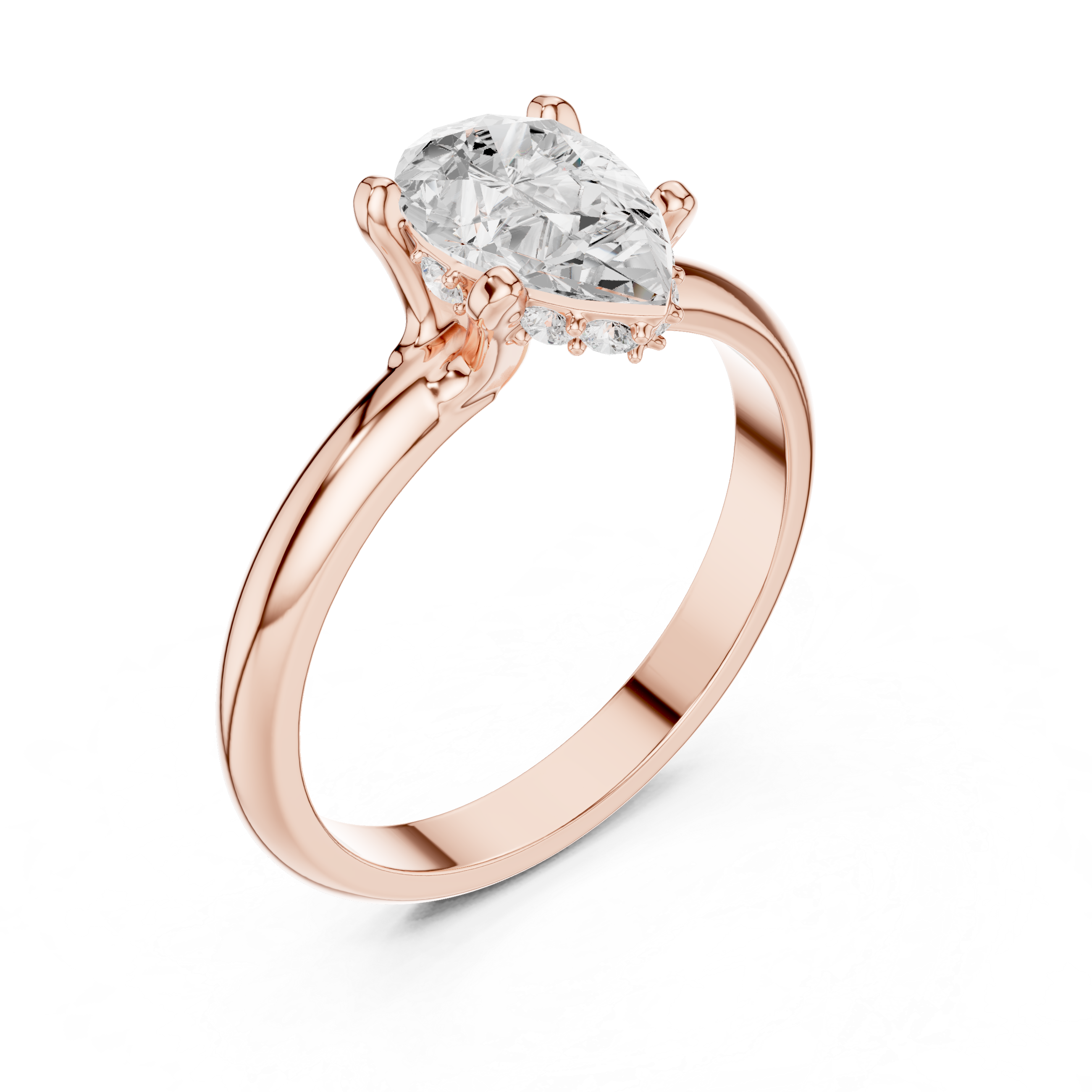 Pear Cut Solitaire Engagement Ring with Hidden Halo – Classic Teardrop Diamond Ring