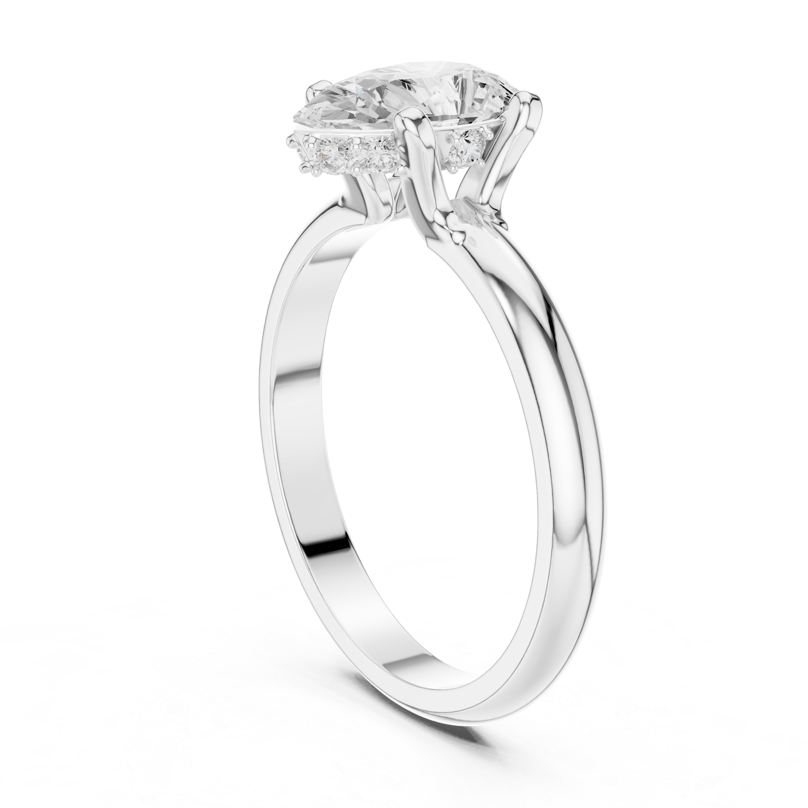 Pear Cut Solitaire Engagement Ring with Hidden Halo – Classic Teardrop Diamond Ring