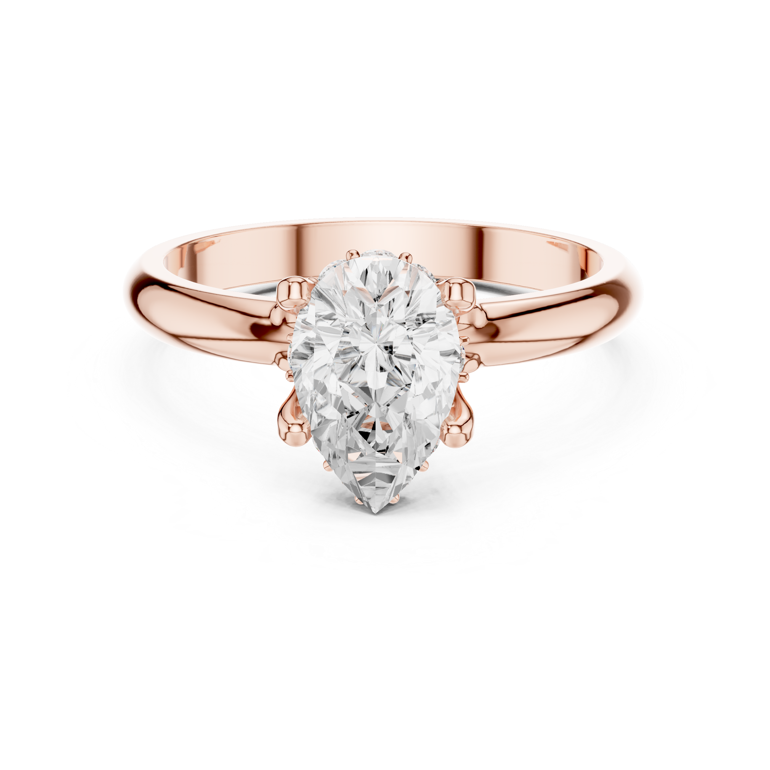 Pear Cut Solitaire Engagement Ring with Hidden Halo – Classic Teardrop Diamond Ring