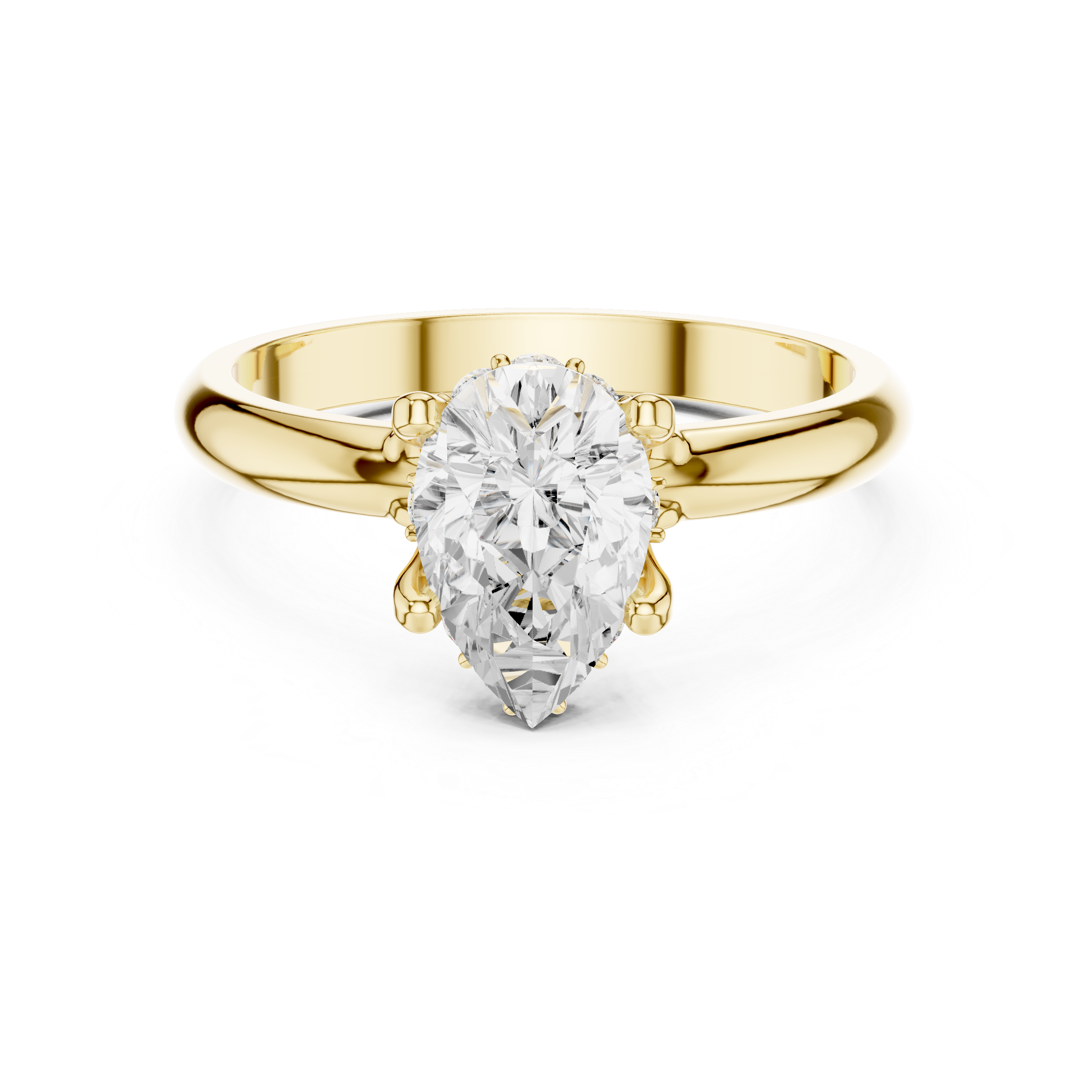 Pear Cut Solitaire Engagement Ring with Hidden Halo – Classic Teardrop Diamond Ring