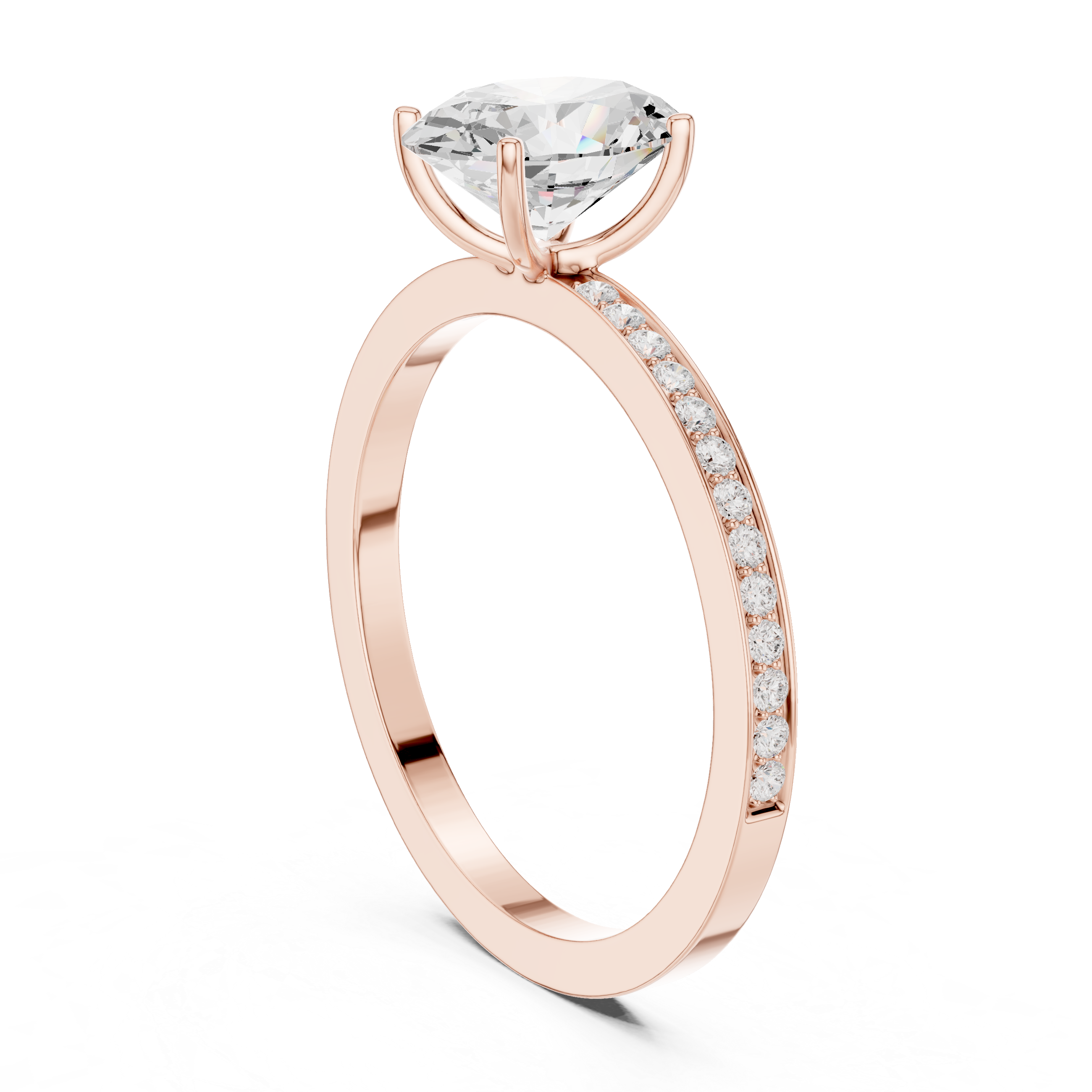 Oval Cut Solitaire Engagement Ring with Pavé Band – Classic Hidden Elegance Ring