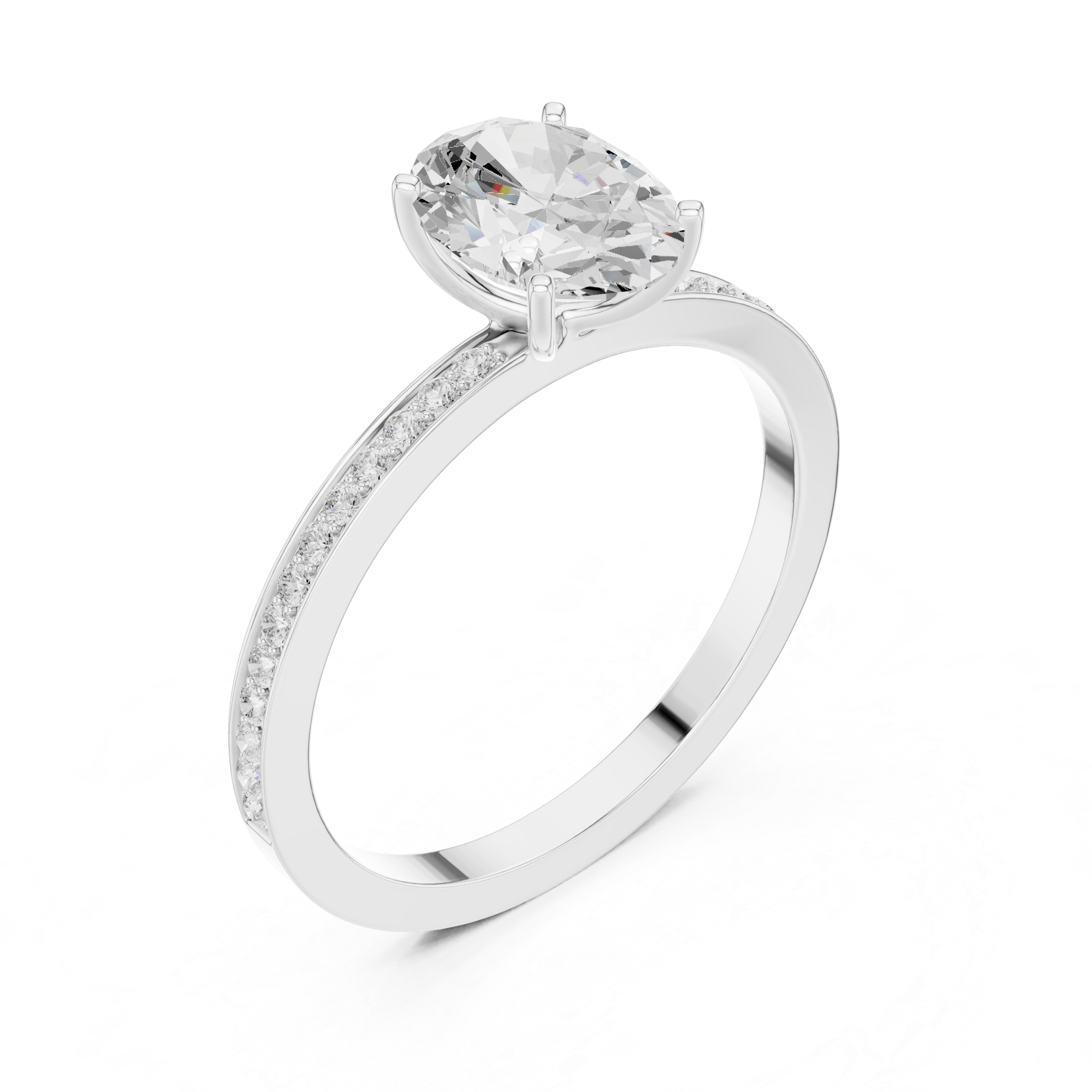 Oval Cut Solitaire Engagement Ring with Pavé Band – Classic Hidden Elegance Ring