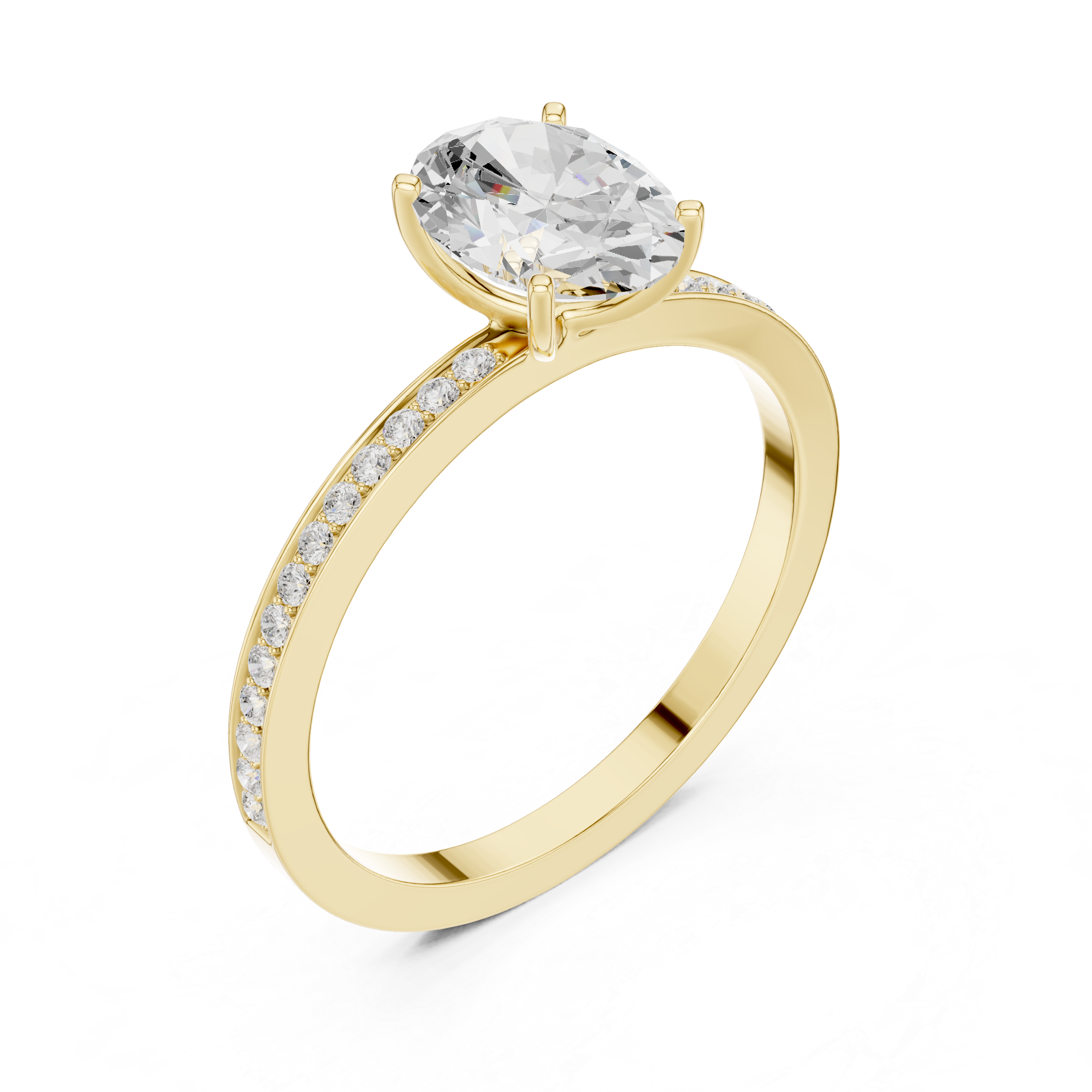 Oval Cut Solitaire Engagement Ring with Pavé Band – Classic Hidden Elegance Ring