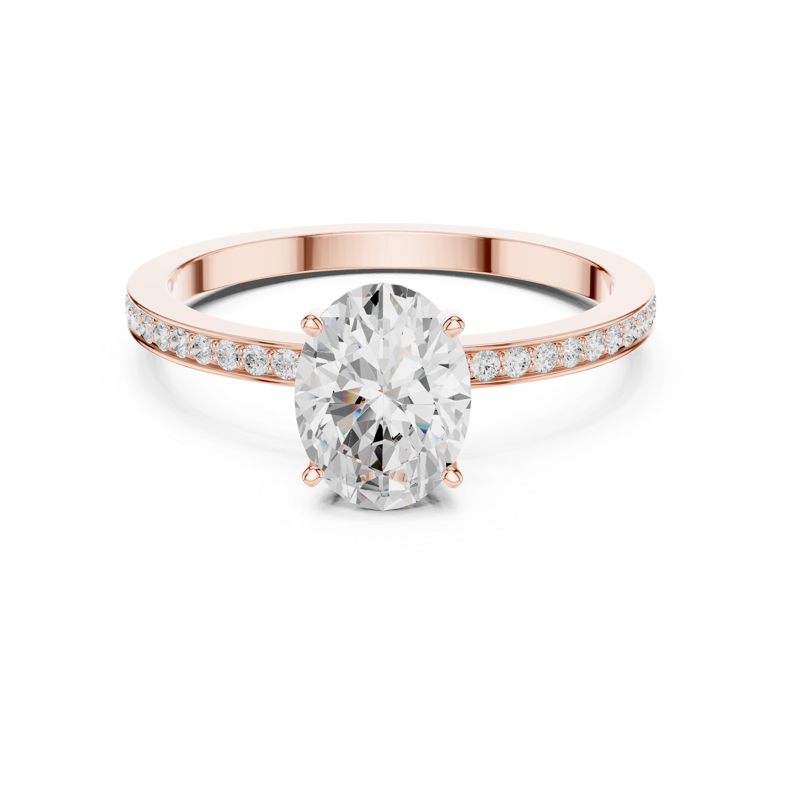 Oval Cut Solitaire Engagement Ring with Pavé Band – Classic Hidden Elegance Ring