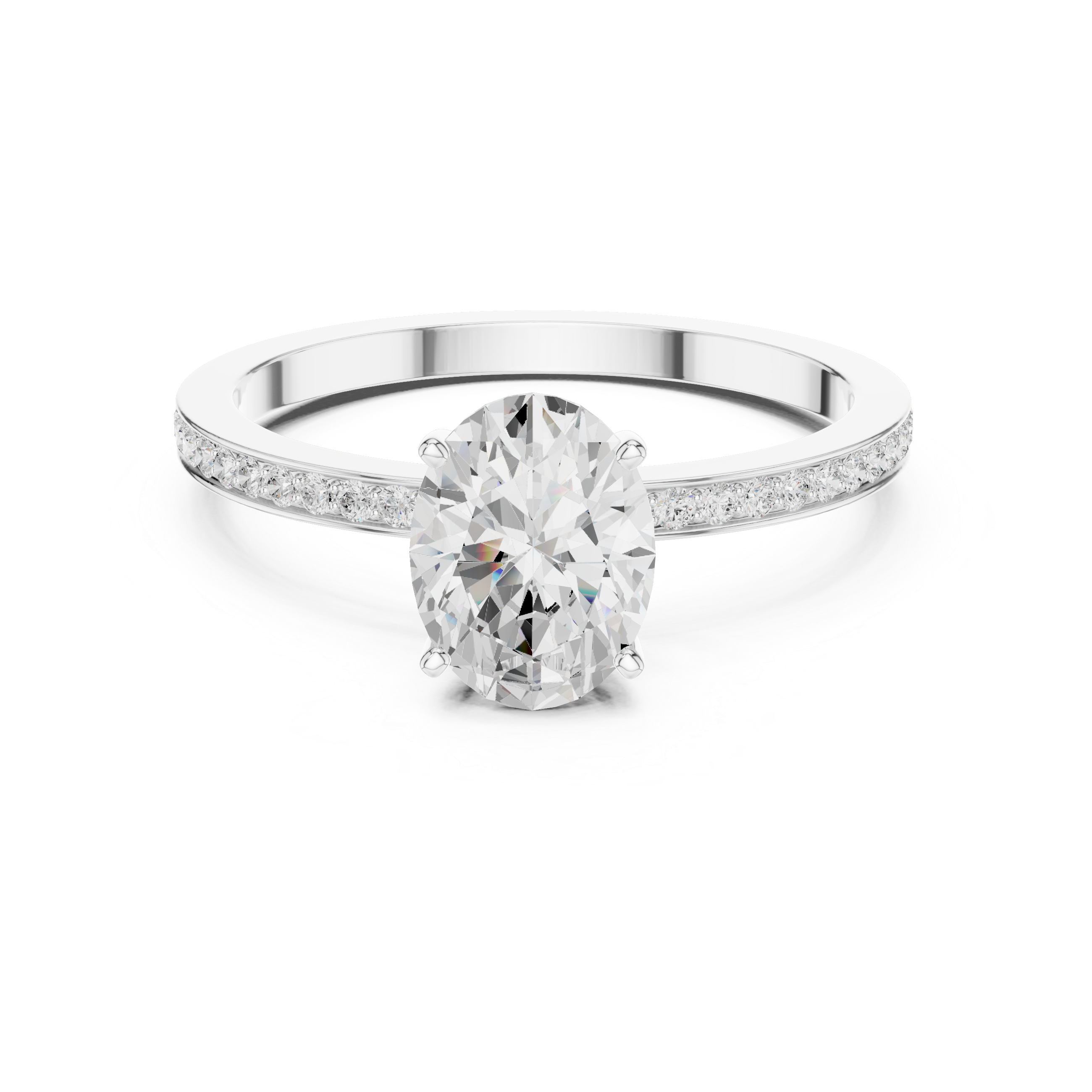 Oval Cut Solitaire Engagement Ring with Pavé Band – Classic Hidden Elegance Ring