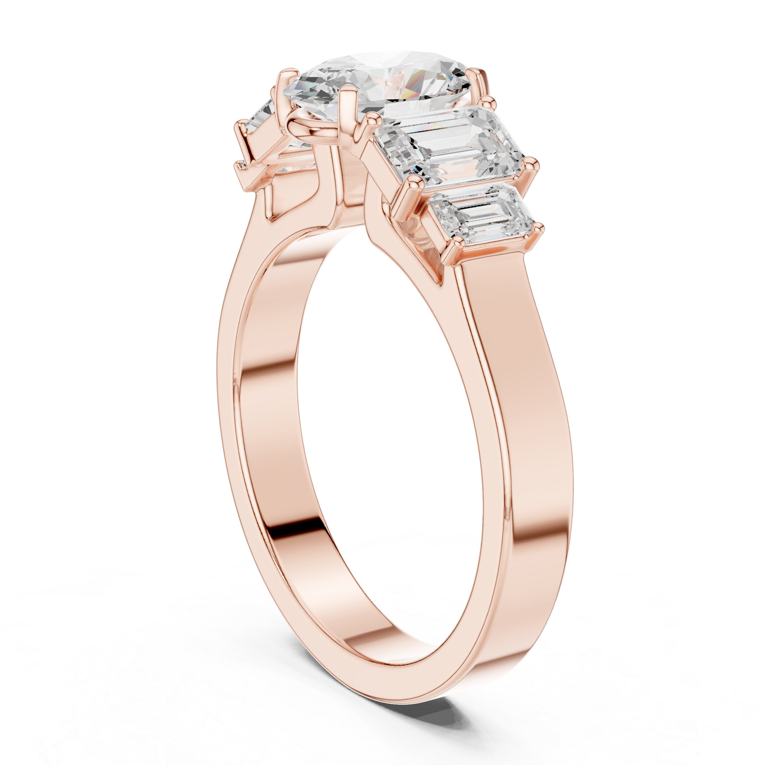 Oval Cut Three Stone Engagement Ring with Emerald Side Stones