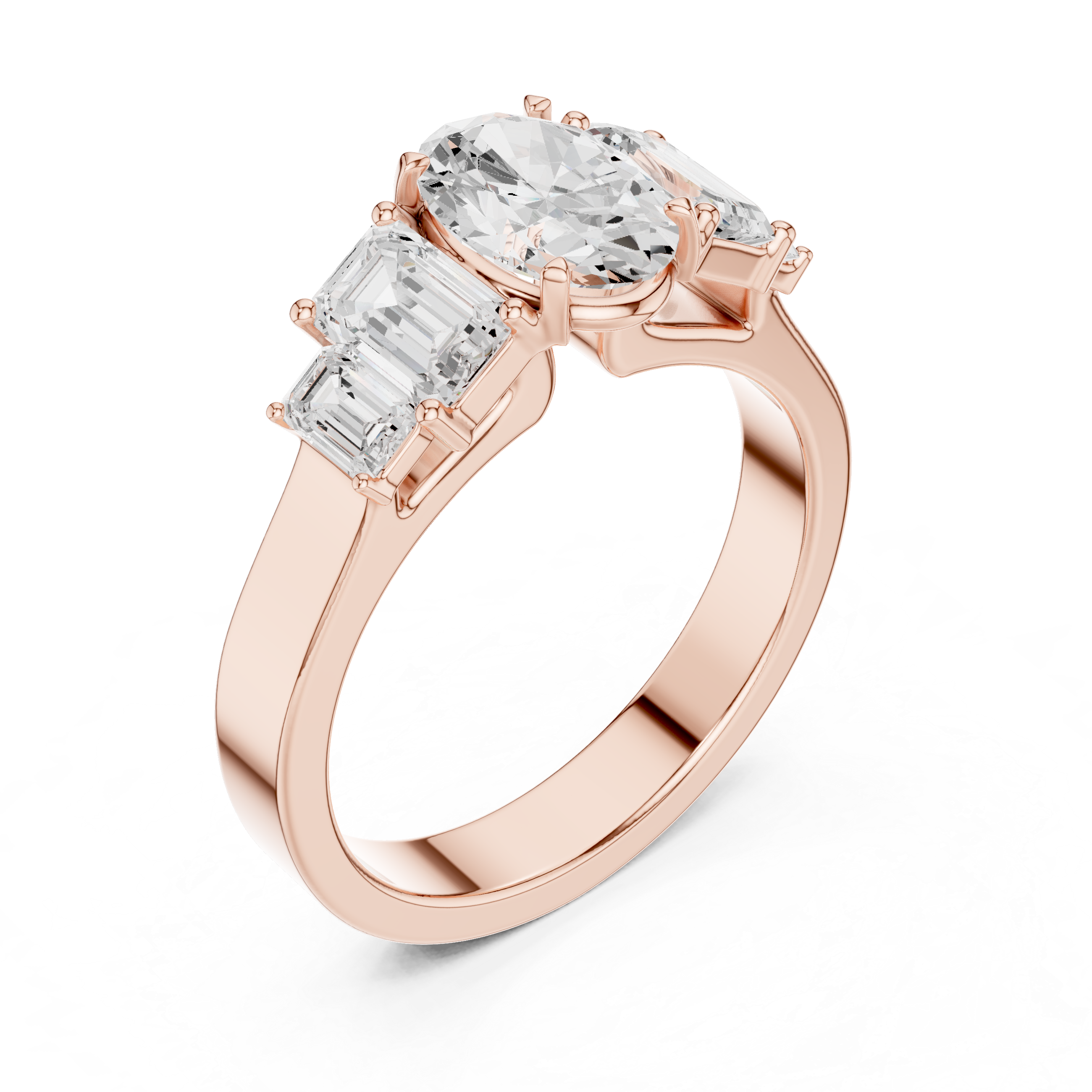 Oval Cut Three Stone Engagement Ring with Emerald Side Stones