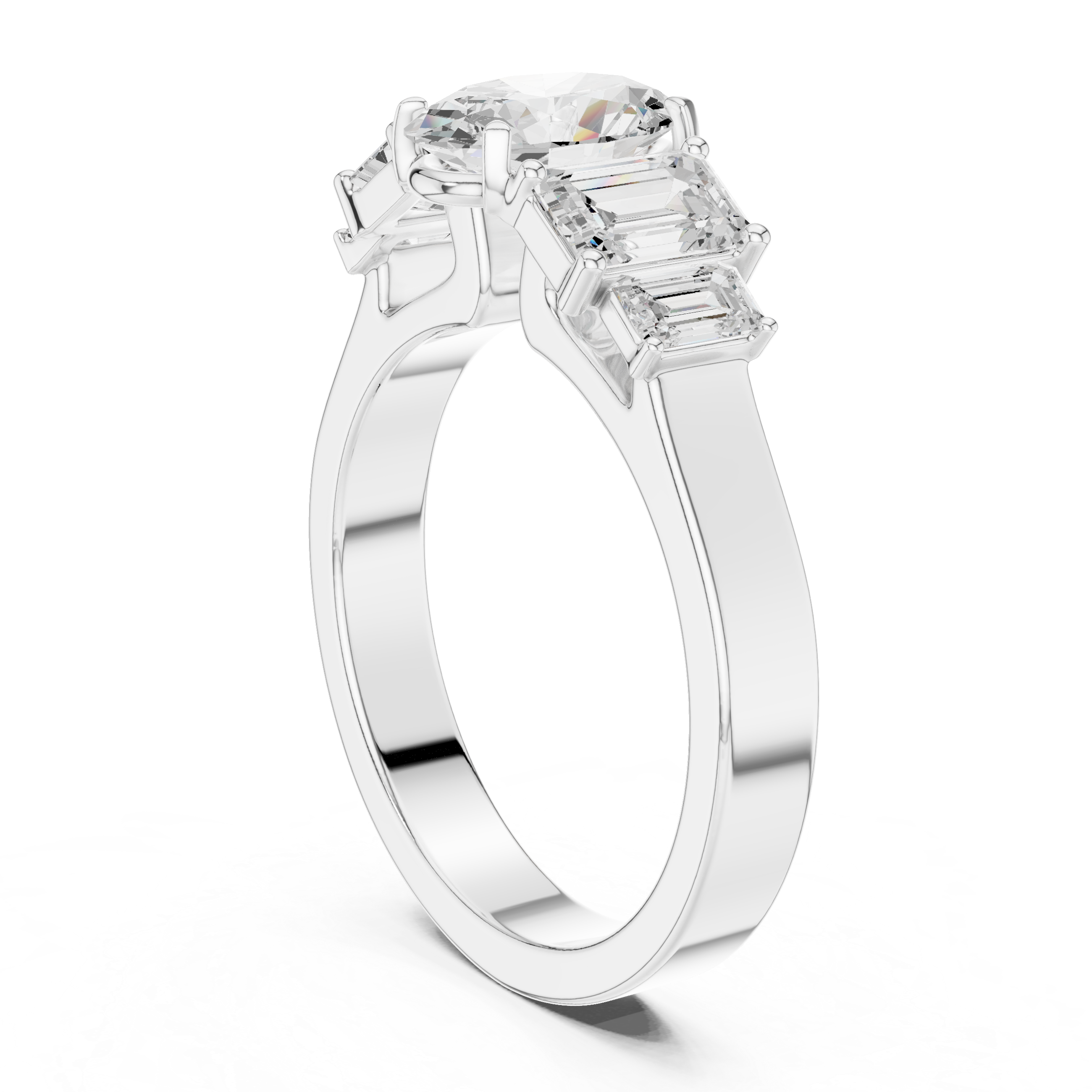 Oval Cut Three Stone Engagement Ring with Emerald Side Stones