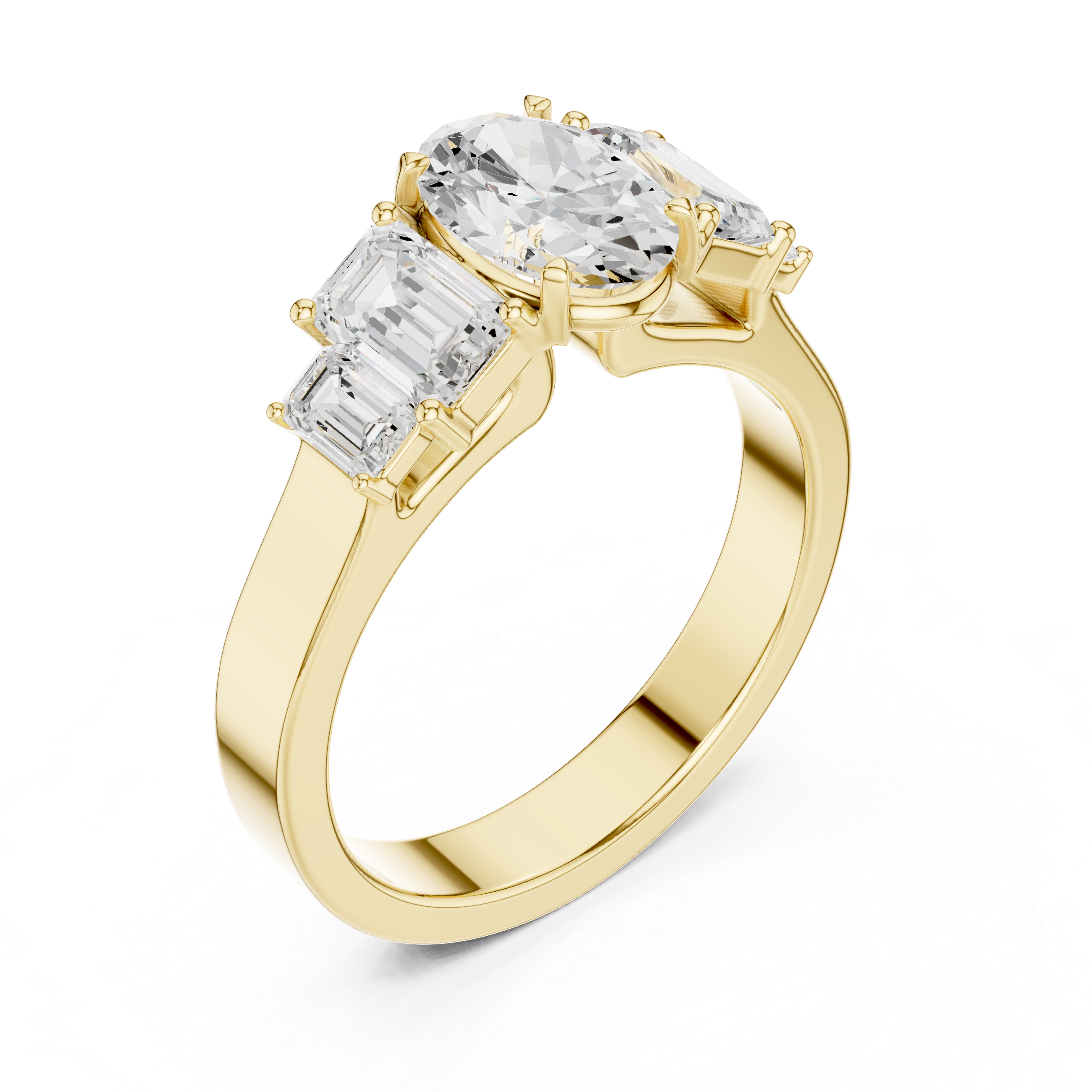 Oval Cut Three Stone Engagement Ring with Emerald Side Stones