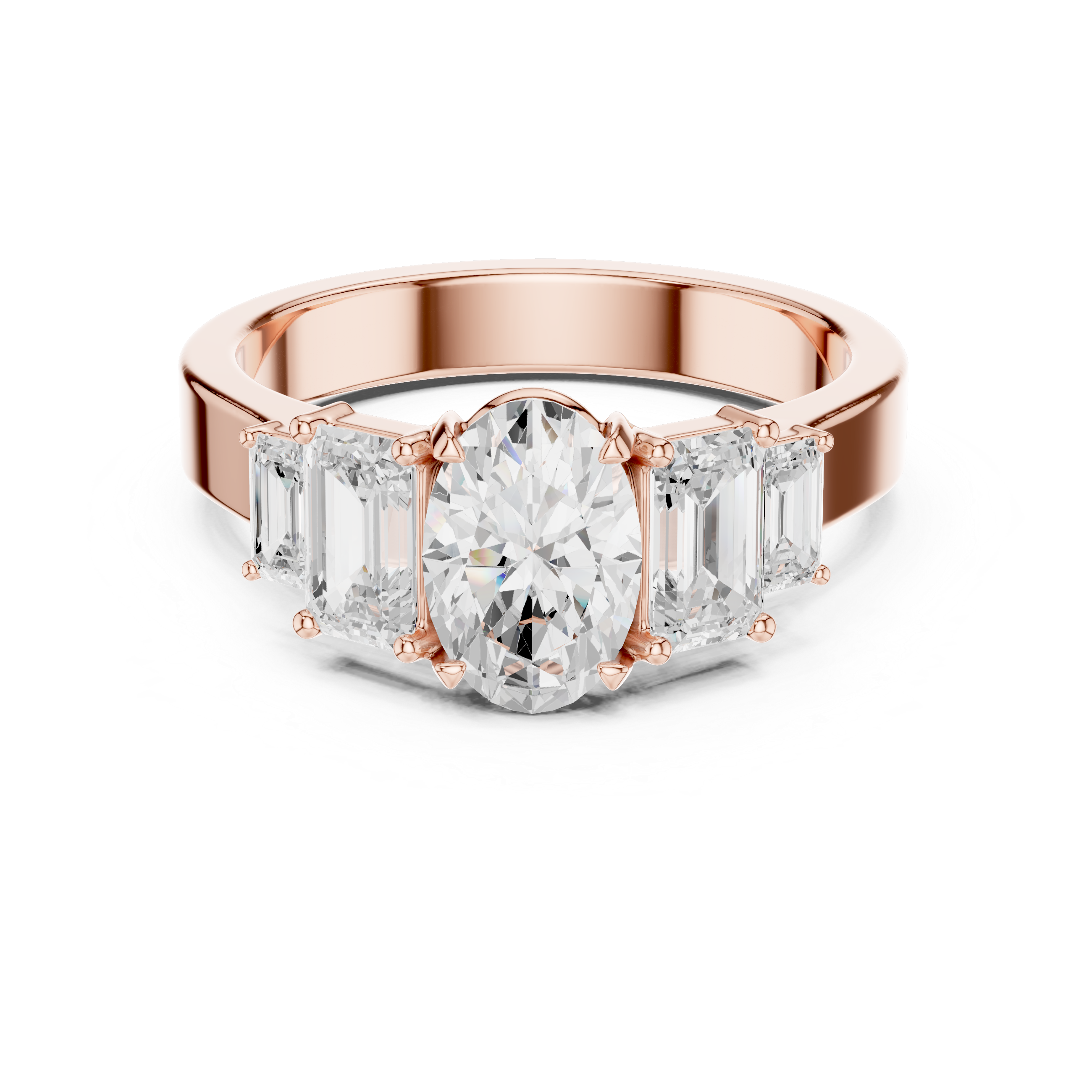 Oval Cut Three Stone Engagement Ring with Emerald Side Stones