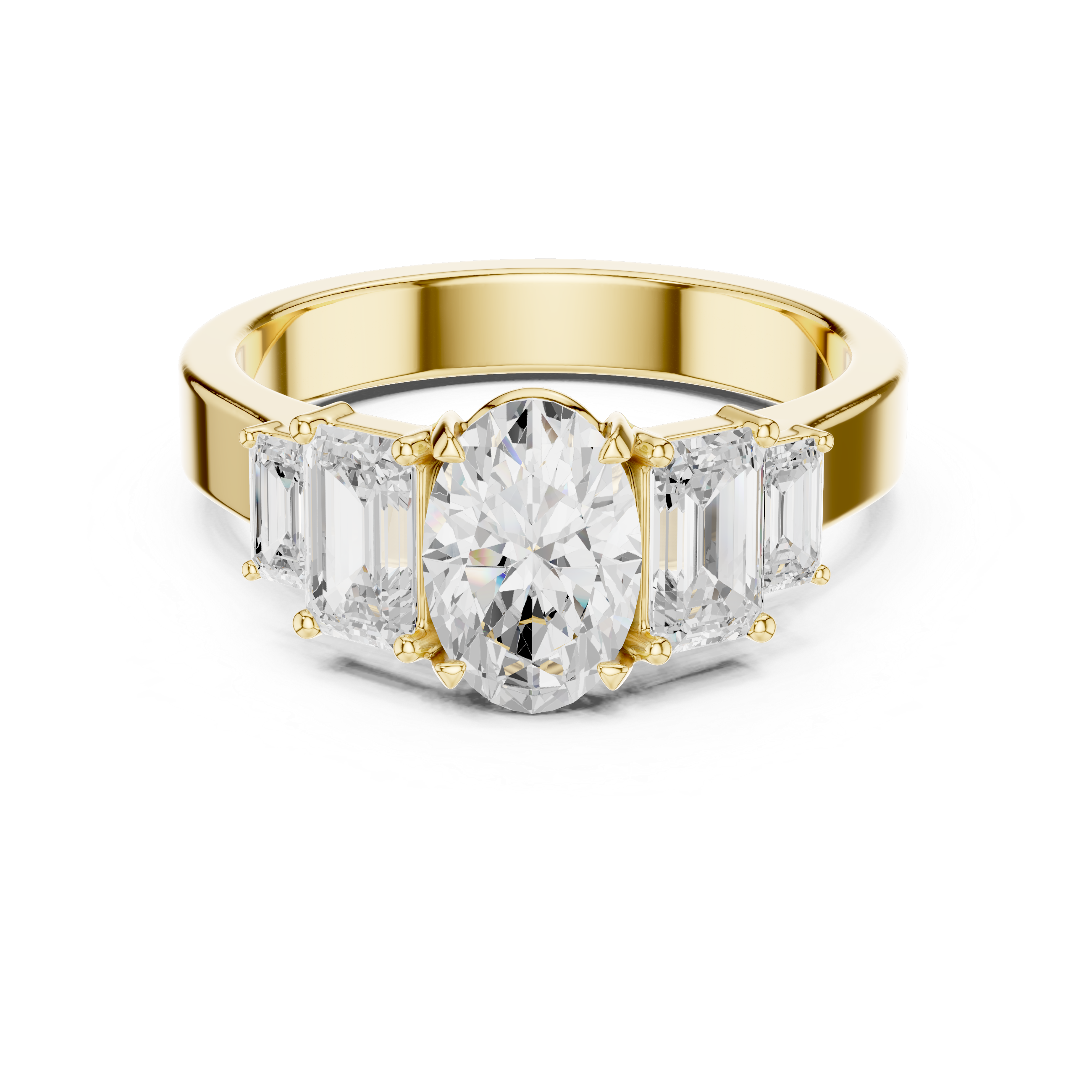 Oval Cut Three Stone Engagement Ring with Emerald Side Stones