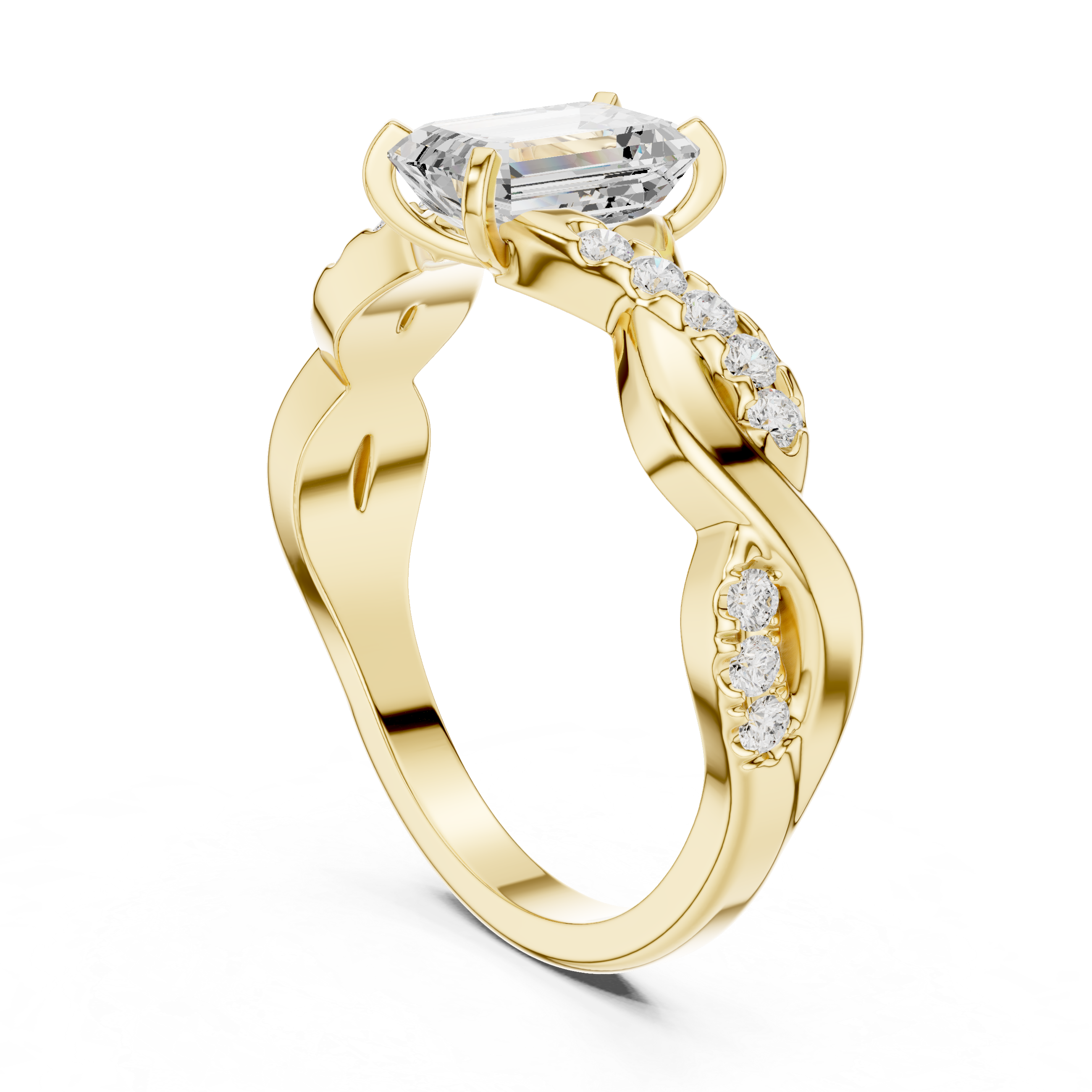 Emerald Cut Diamond Twist Engagement Ring with Infinity Pavé Band