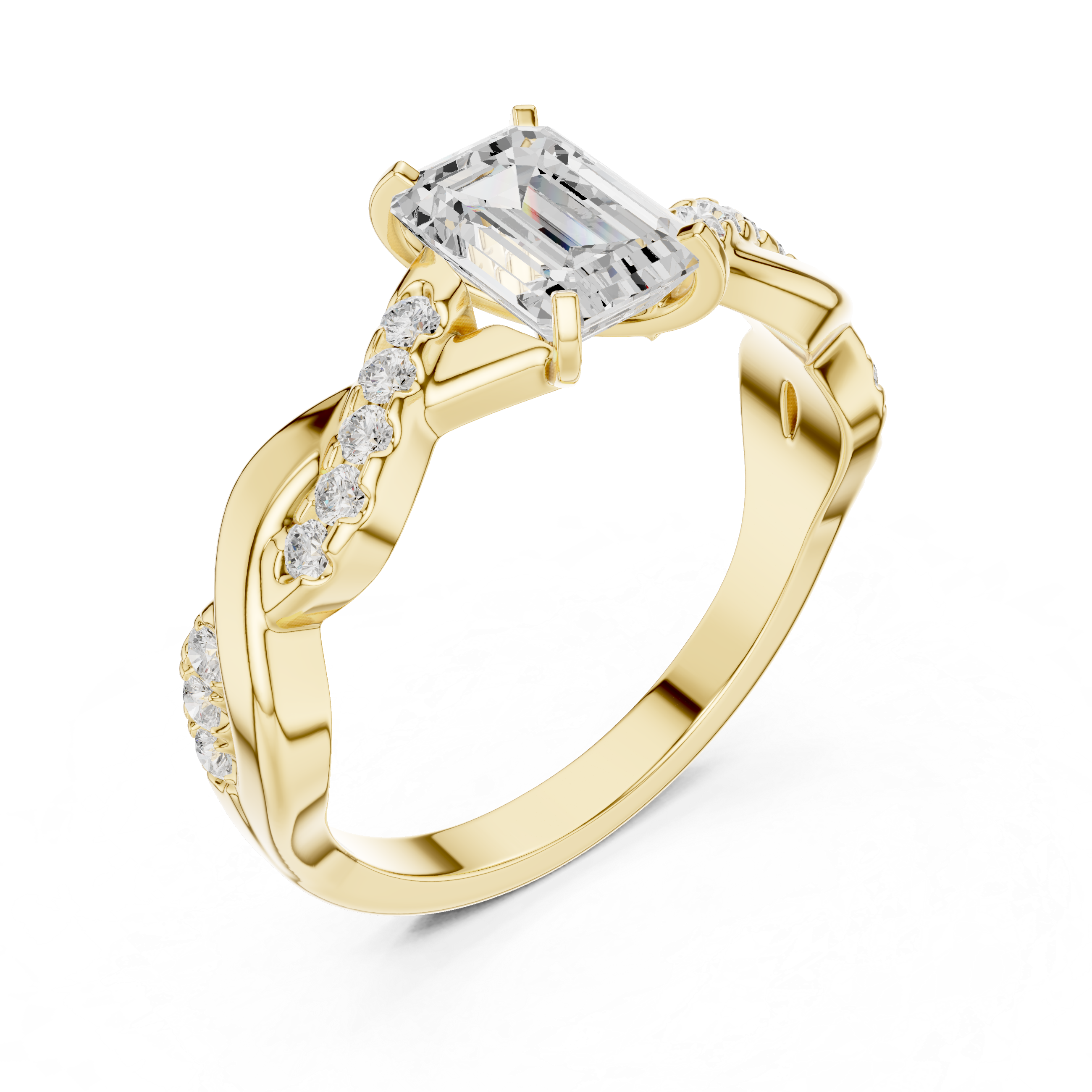 Emerald Cut Diamond Twist Engagement Ring with Infinity Pavé Band