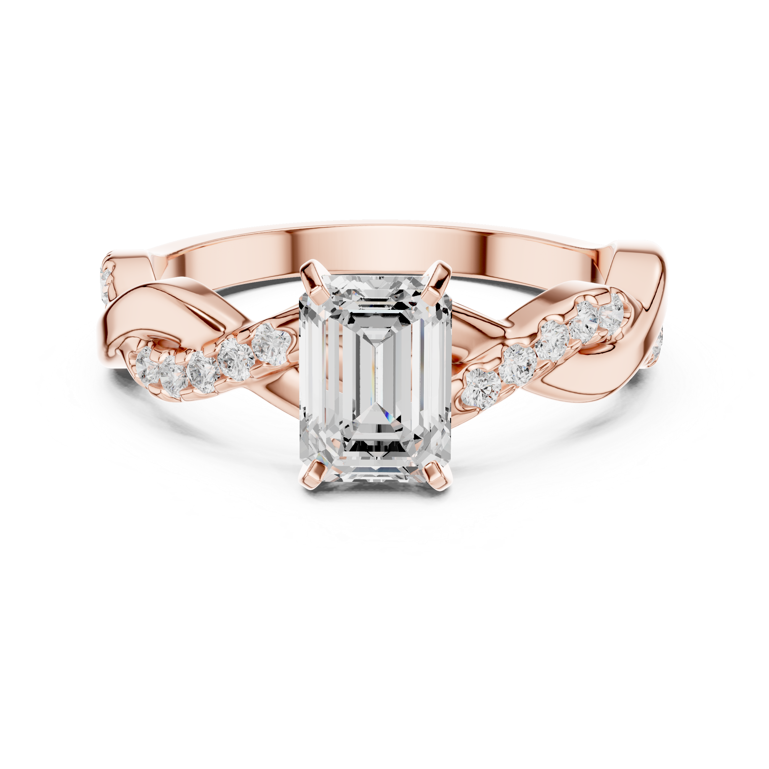 Emerald Cut Diamond Twist Engagement Ring with Infinity Pavé Band
