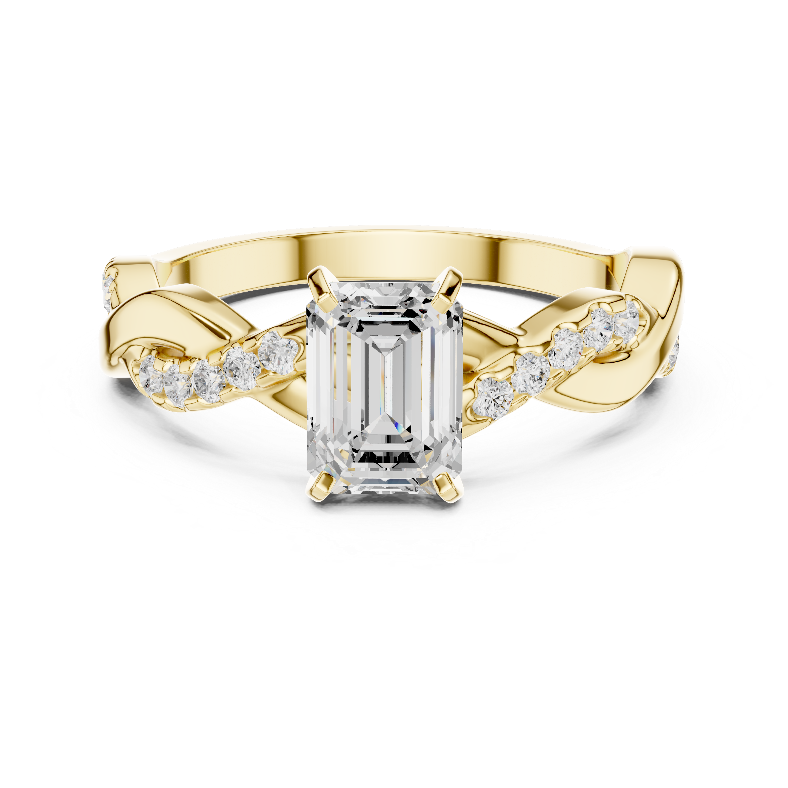 Emerald Cut Diamond Twist Engagement Ring with Infinity Pavé Band
