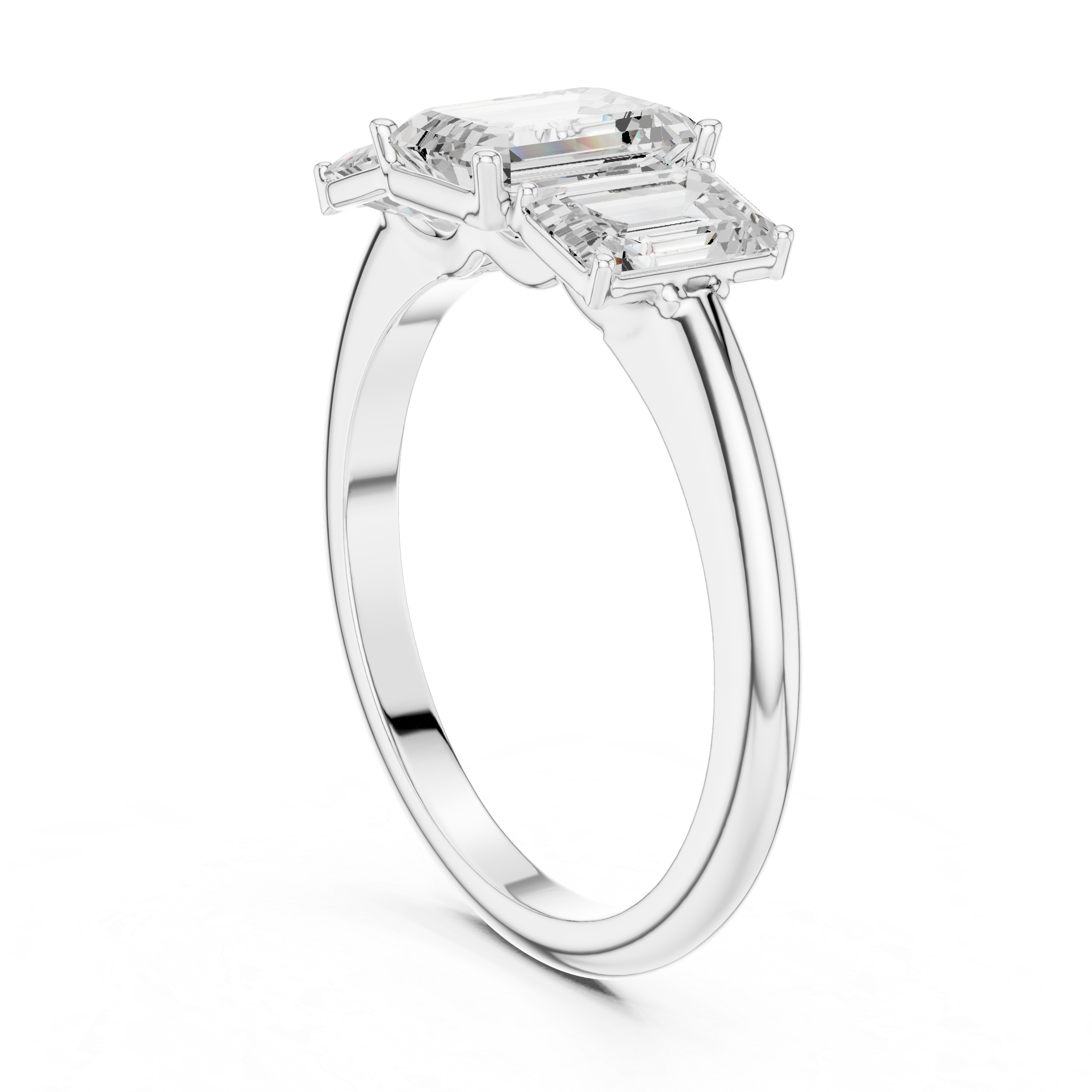 Three Stone Emerald Cut Diamond Engagement Ring
