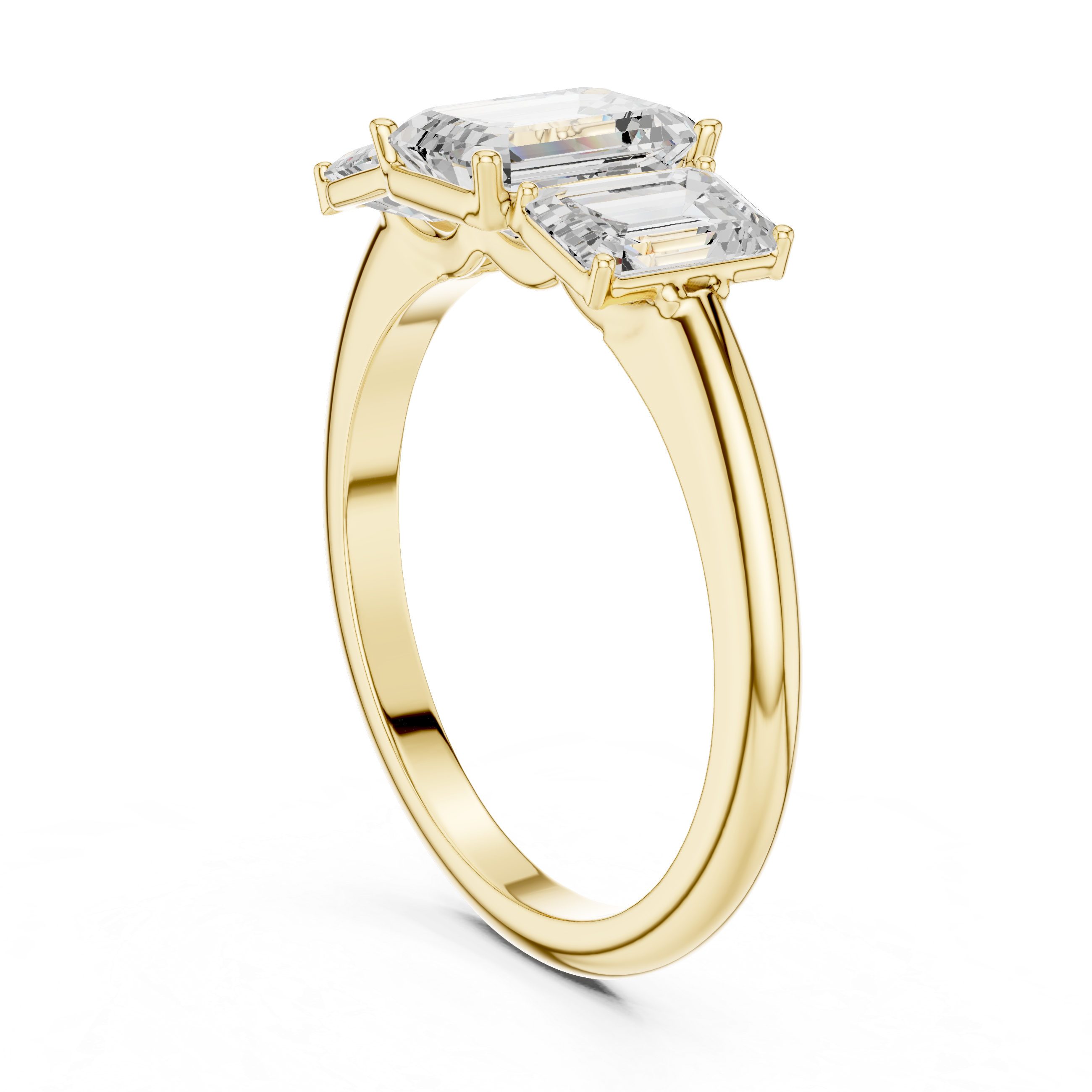 Three Stone Emerald Cut Diamond Engagement Ring