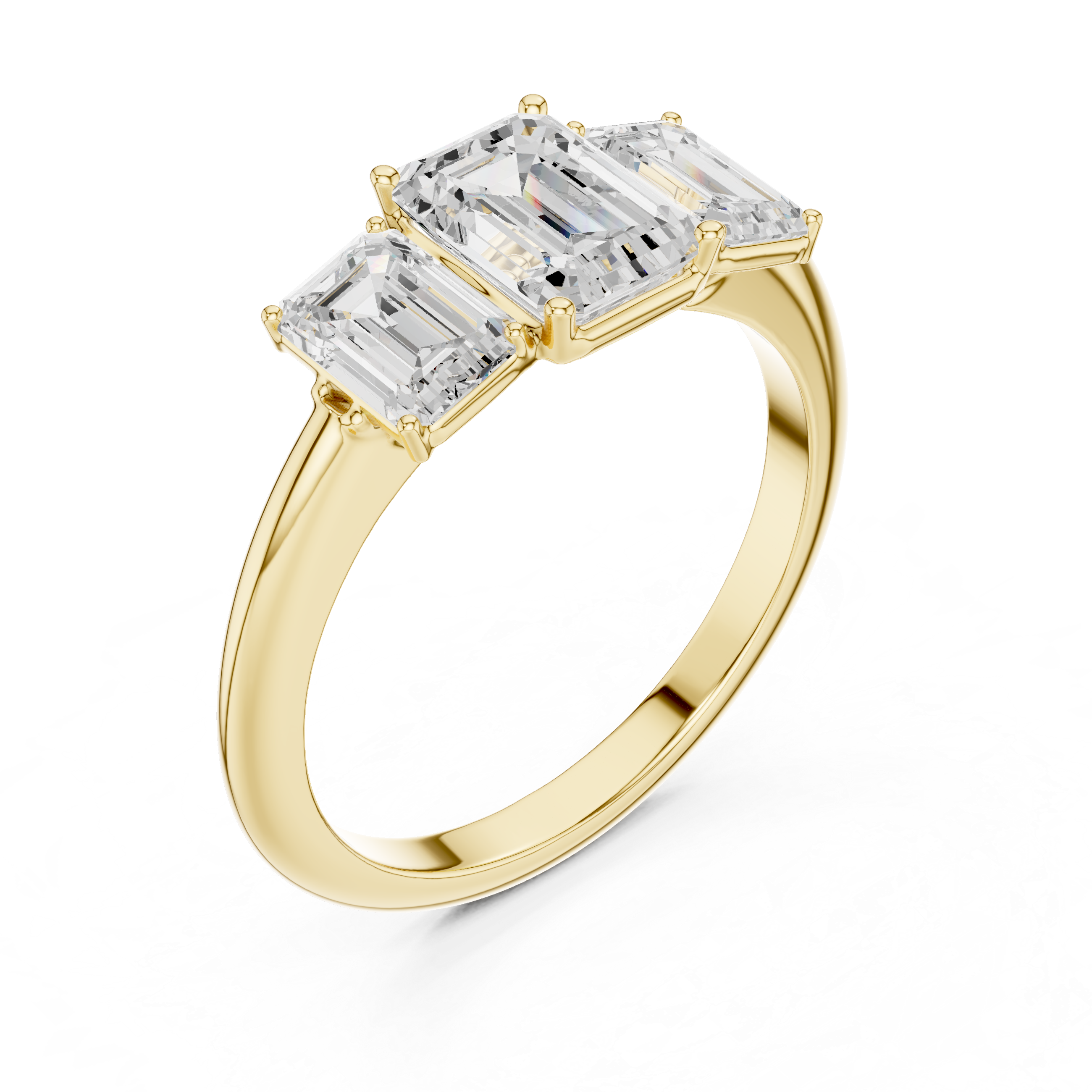 Three Stone Emerald Cut Diamond Engagement Ring
