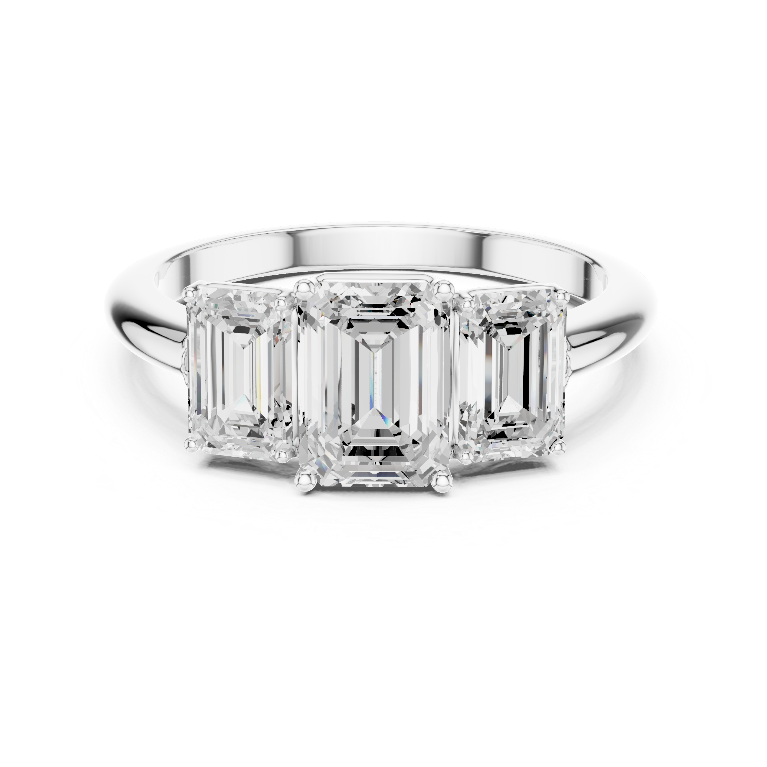 Three Stone Emerald Cut Diamond Engagement Ring