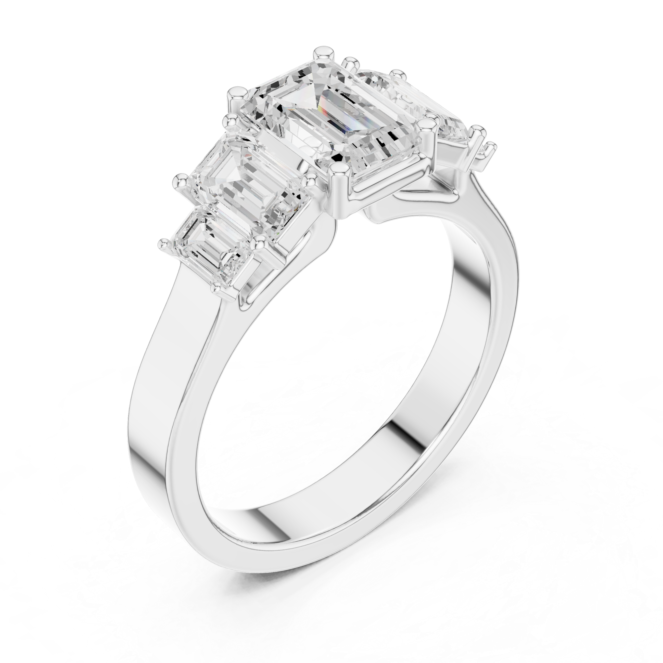 Five Stone Emerald Cut Diamond Engagement Ring