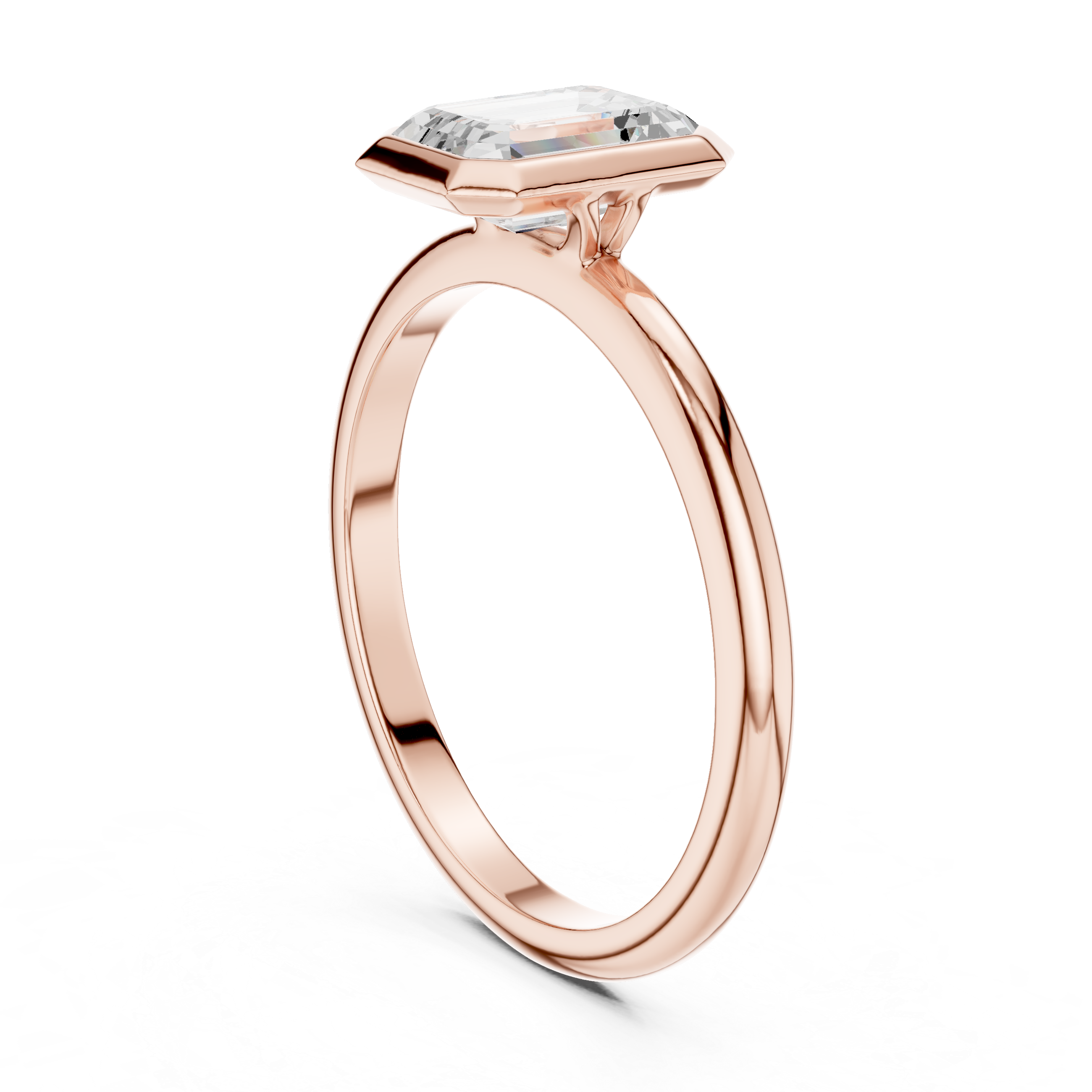 Emerald Cut Bezel Set Solitaire Engagement Ring