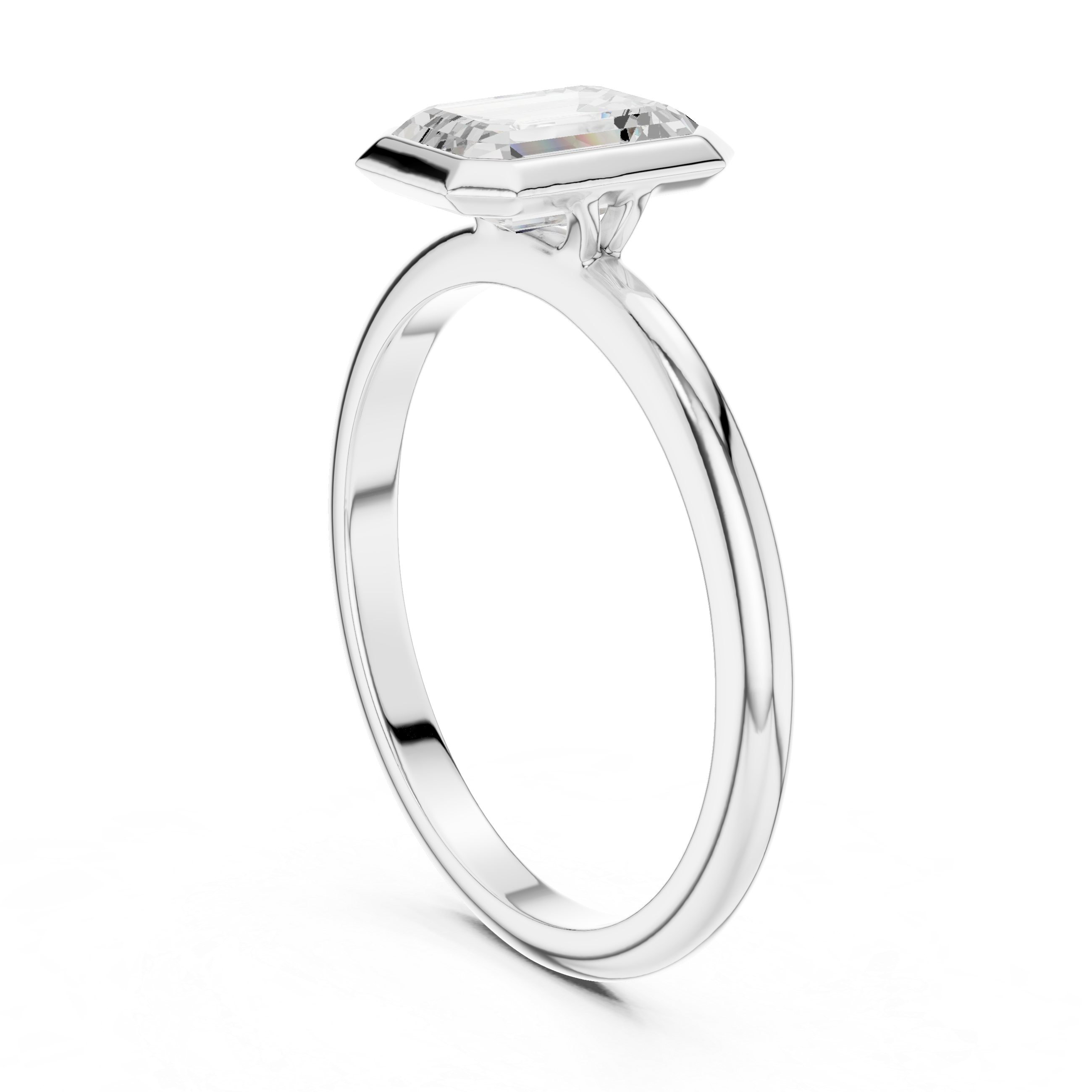 Emerald Cut Bezel Set Solitaire Engagement Ring