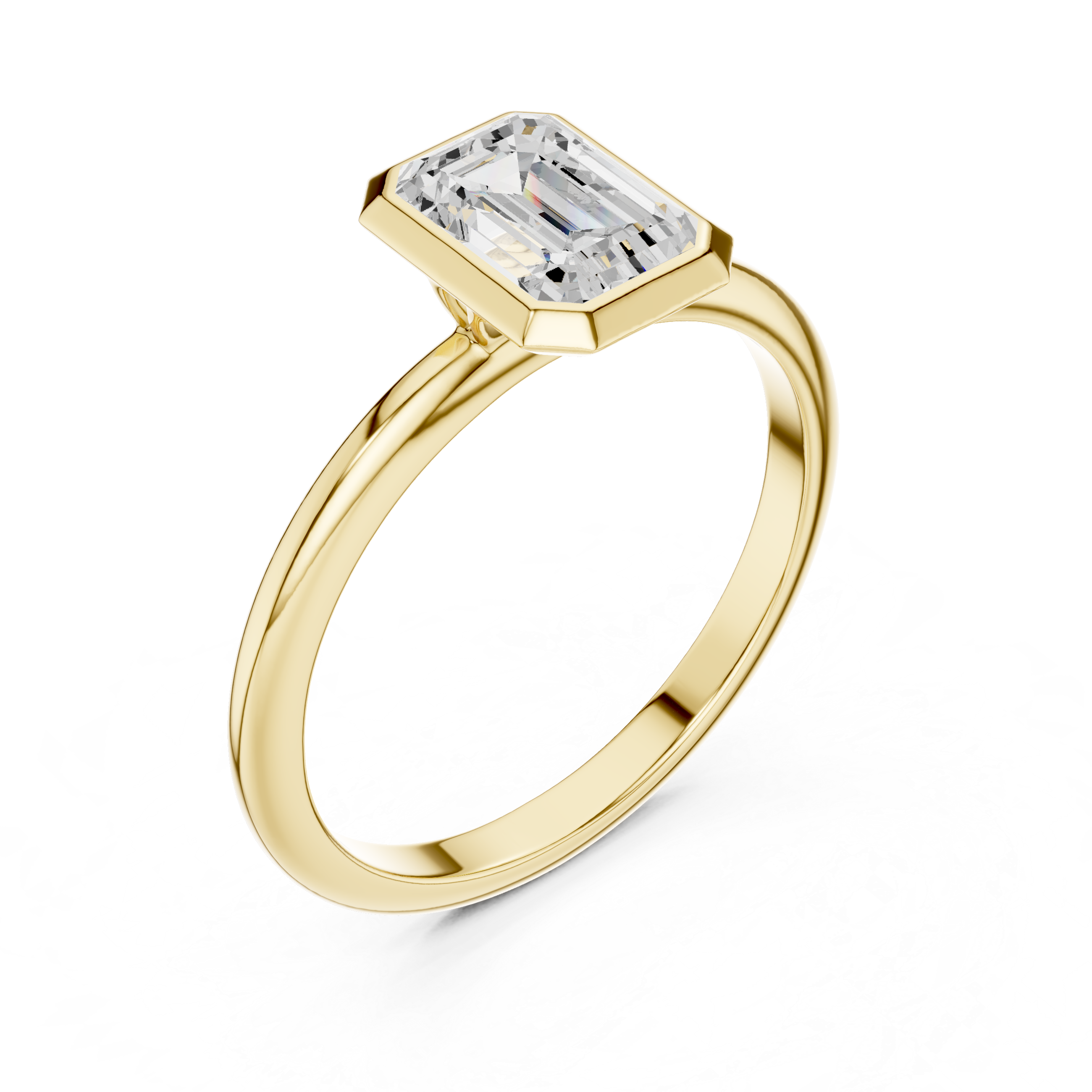 Emerald Cut Bezel Set Solitaire Engagement Ring