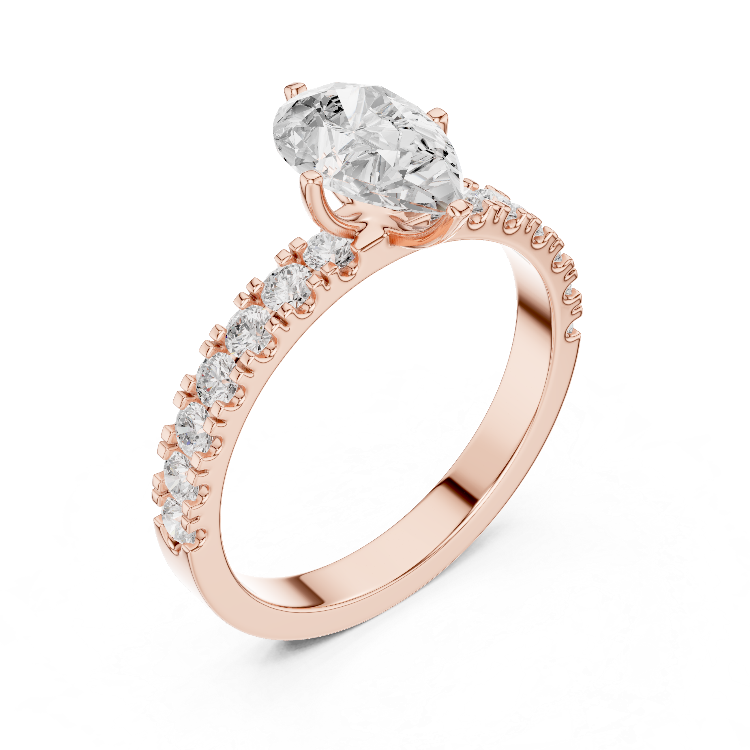Pear Cut Solitaire Engagement Ring with Shared Prong Diamond Band