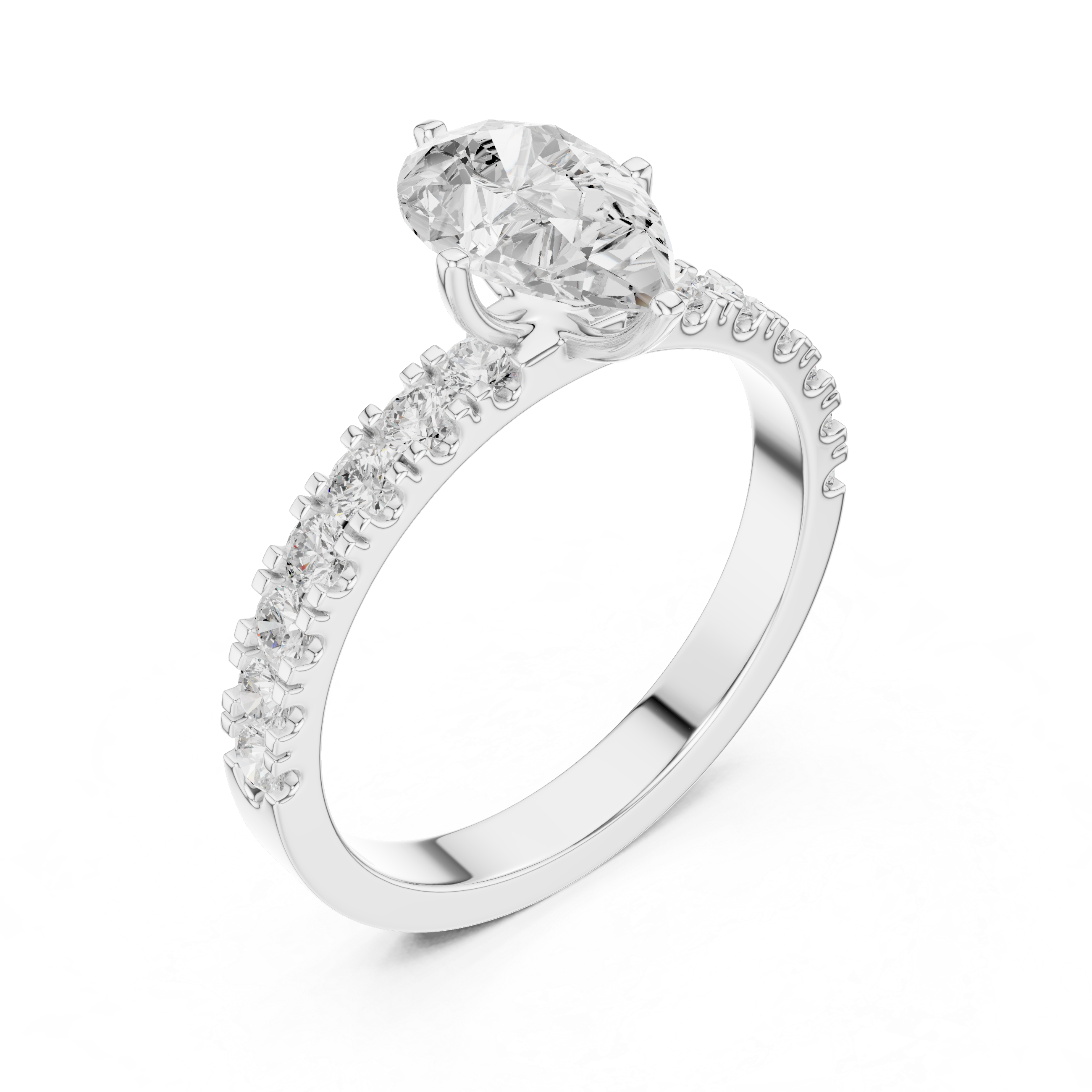 Pear Cut Solitaire Engagement Ring with Shared Prong Diamond Band