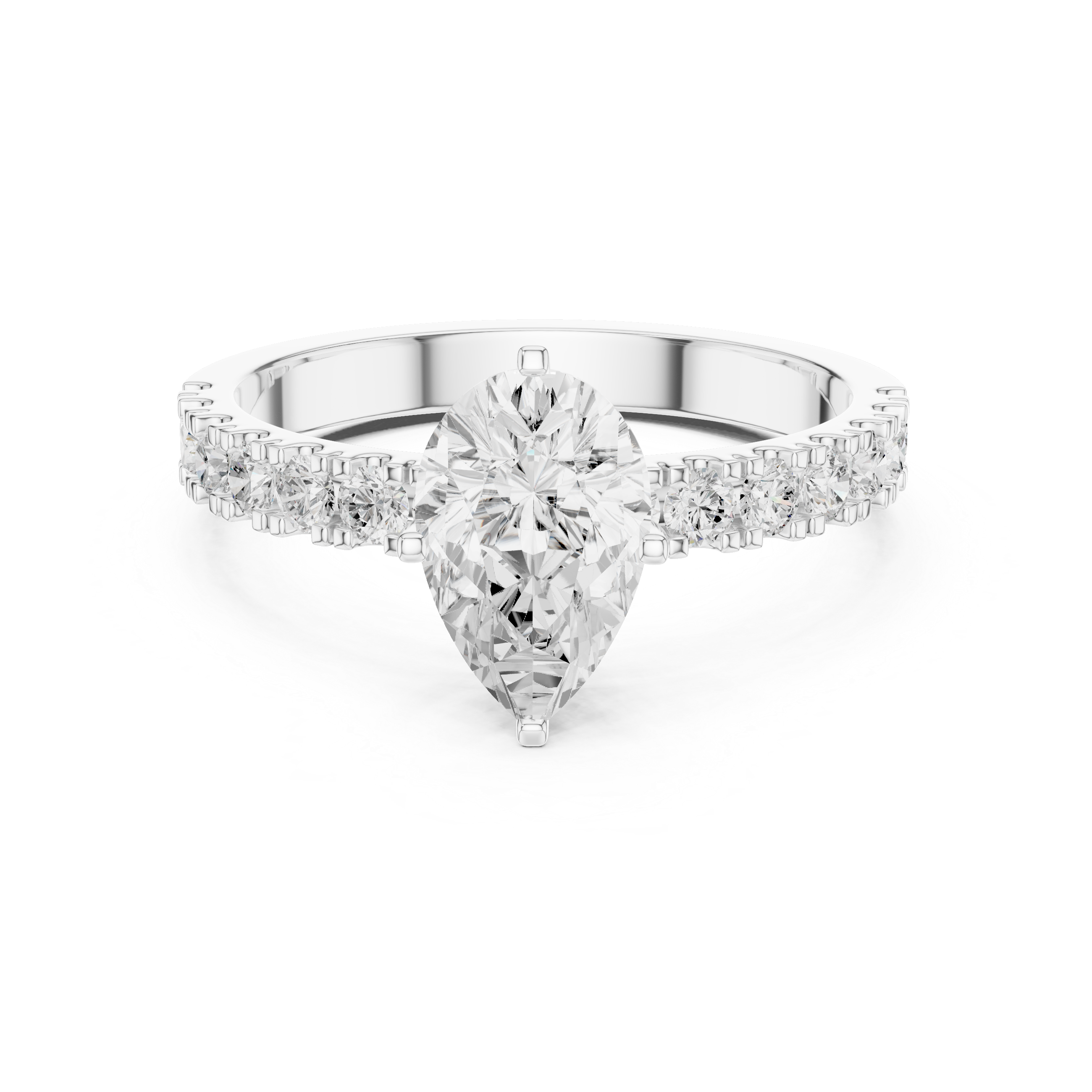 Pear Cut Solitaire Engagement Ring with Shared Prong Diamond Band