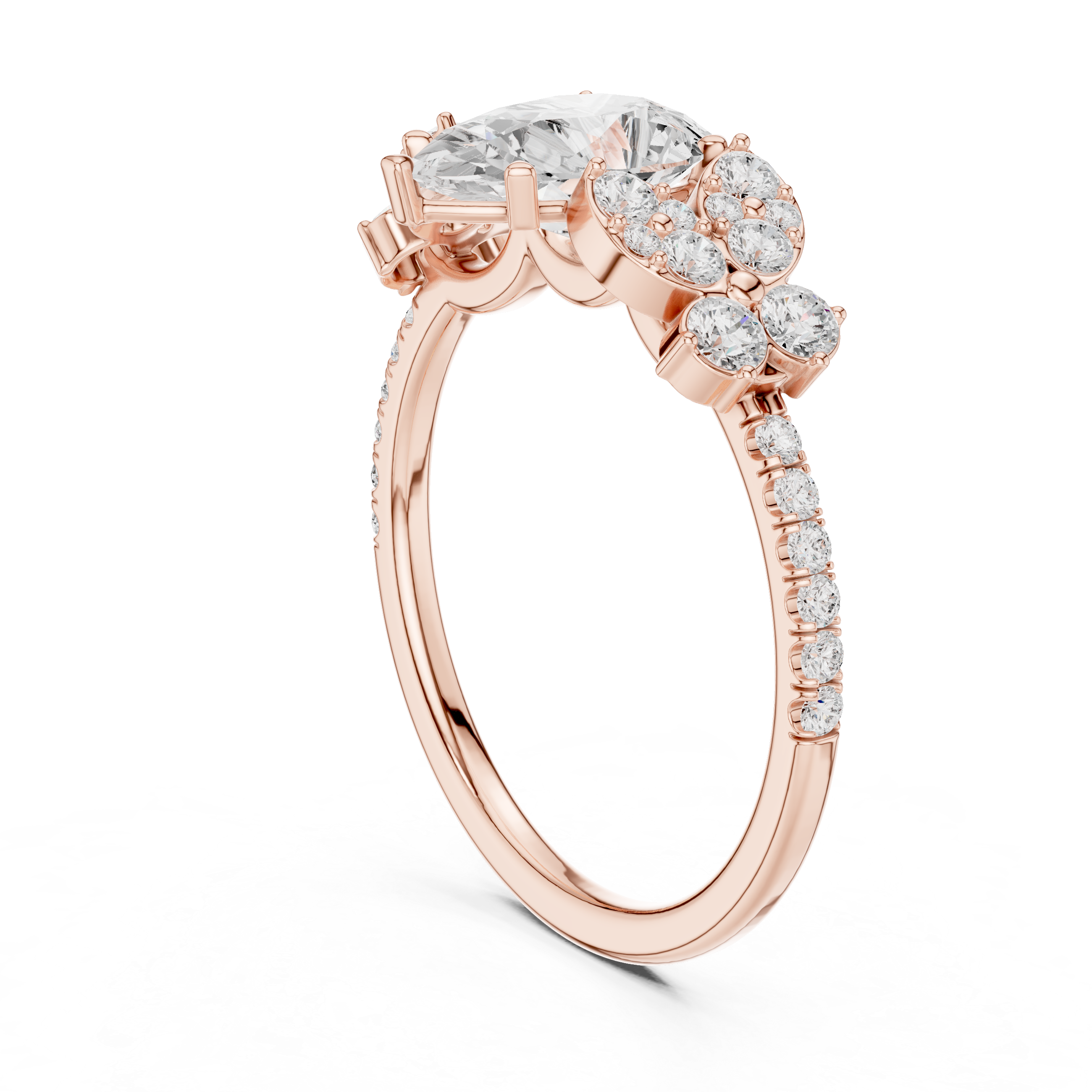 Vintage-Inspired Pear Engagement Ring with Floral Diamond Clusters